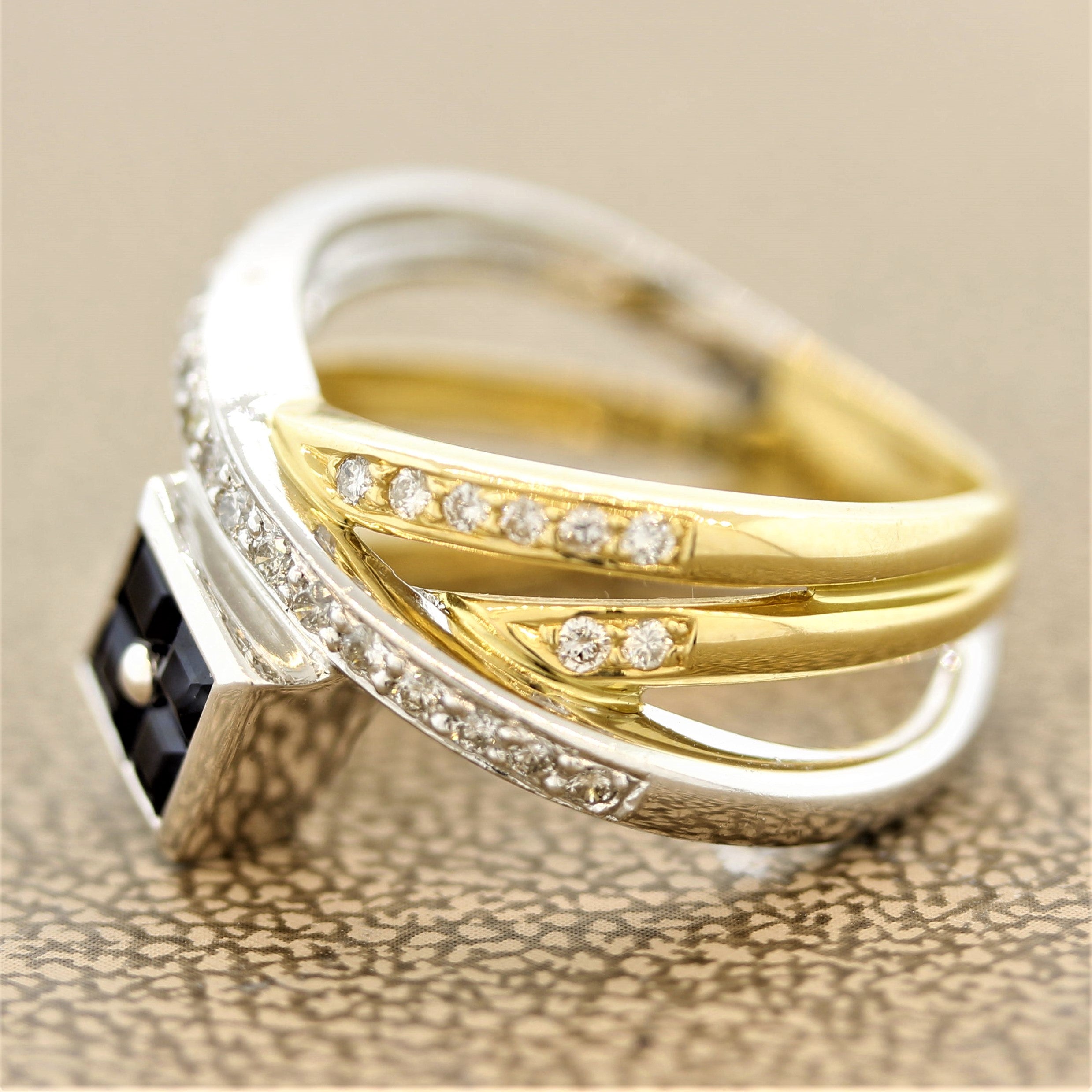 Sapphire Diamond Gold & Platinum Crossover Ring