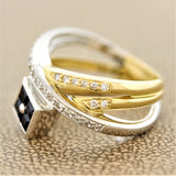 Sapphire Diamond Gold & Platinum Crossover Ring