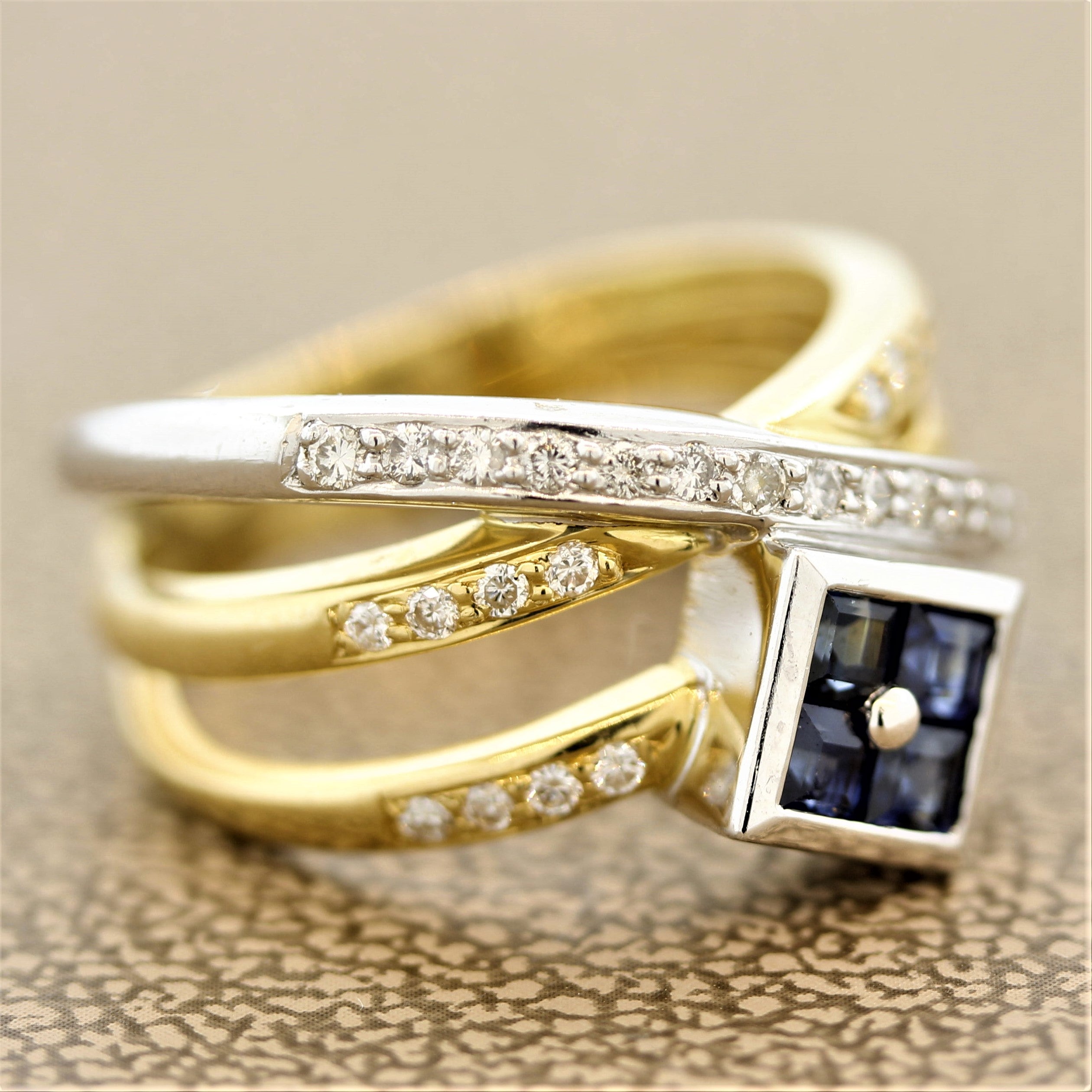 Sapphire Diamond Gold & Platinum Crossover Ring