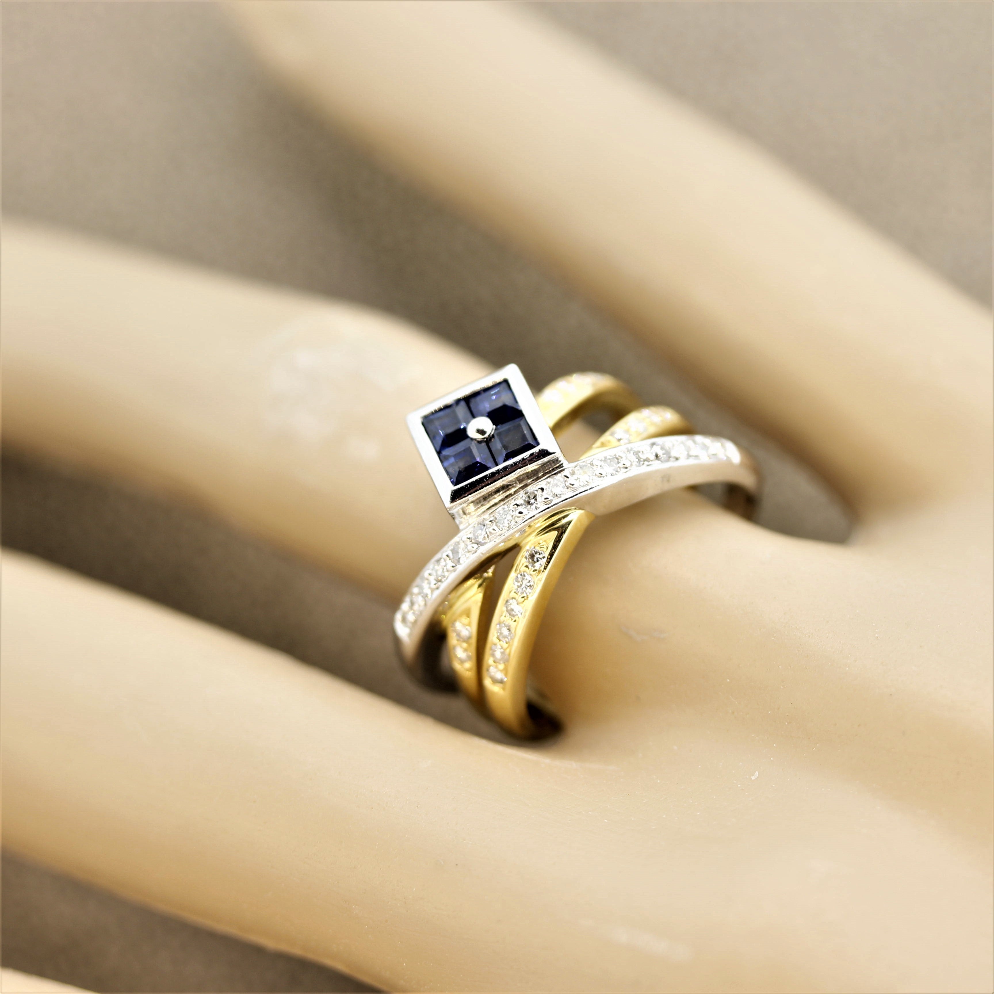 Sapphire Diamond Gold & Platinum Crossover Ring