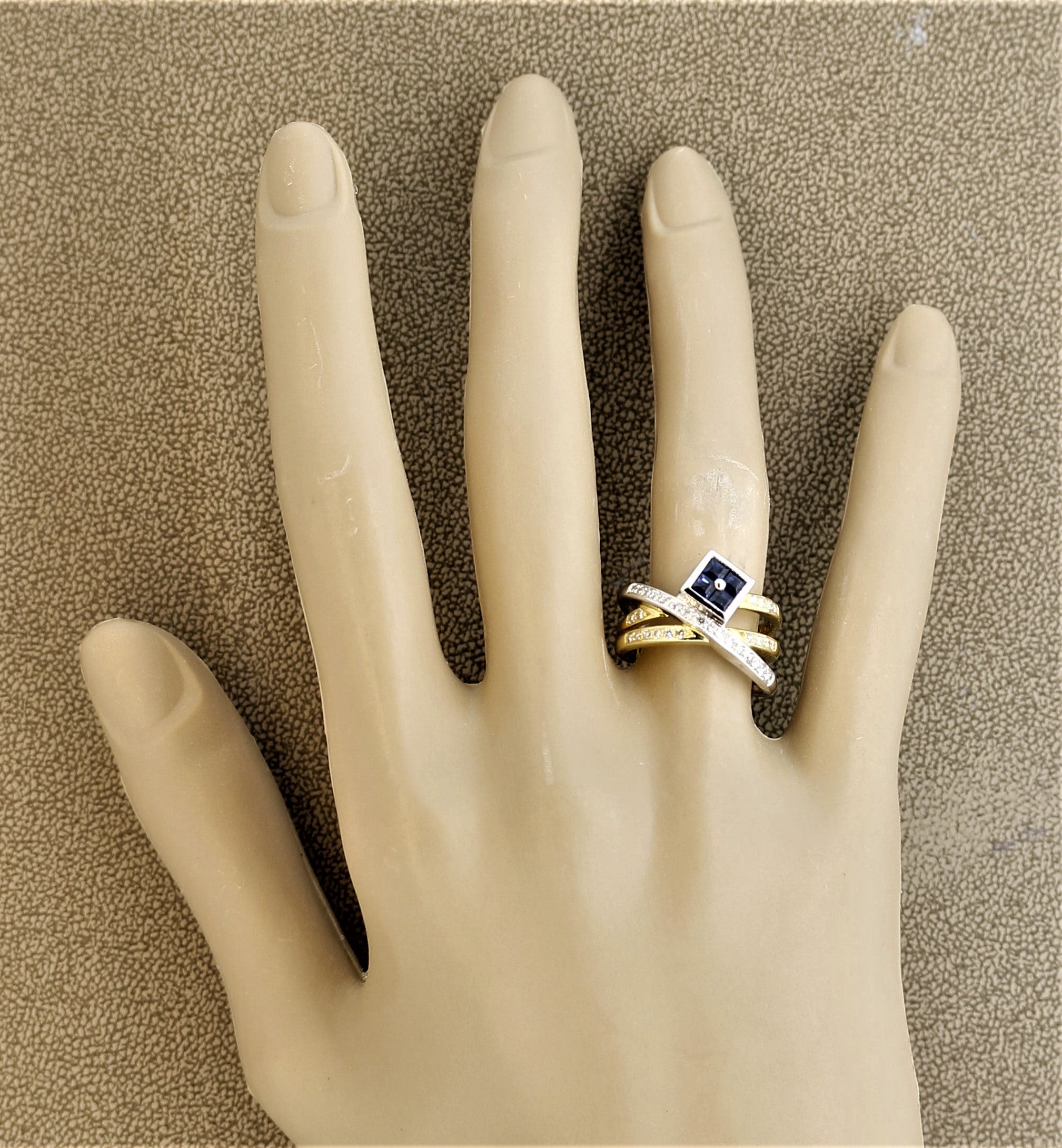 Sapphire Diamond Gold & Platinum Crossover Ring