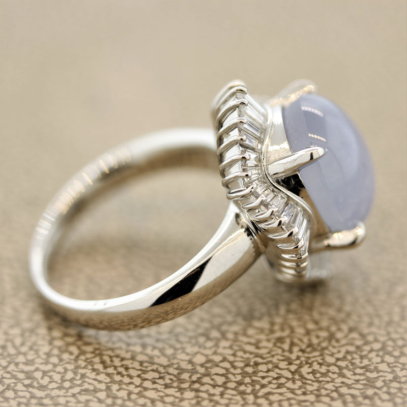 Star Sapphire Diamond Platinum Ballerina-Style Ring