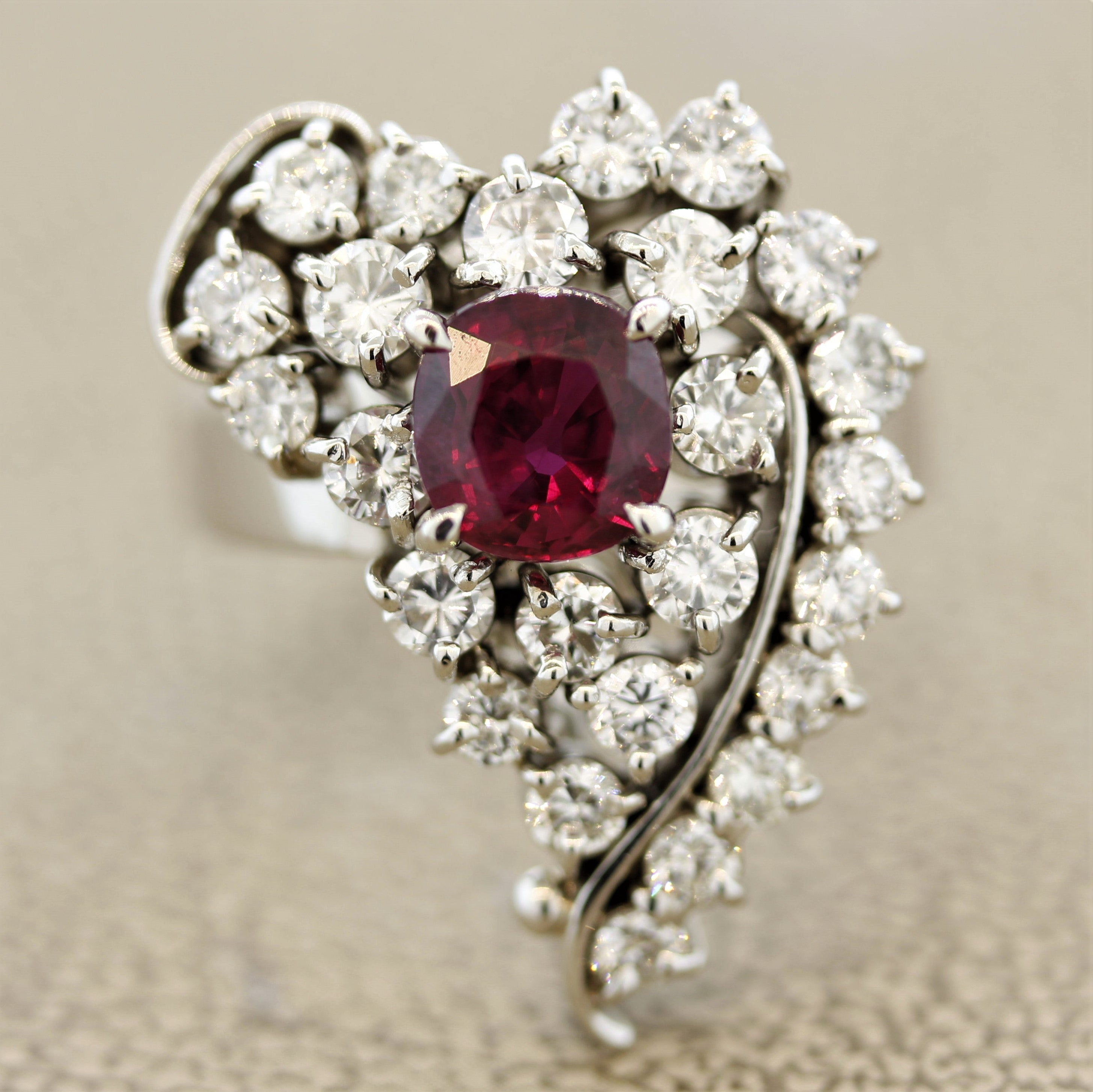 Ruby Diamond Platinum Heart Ring