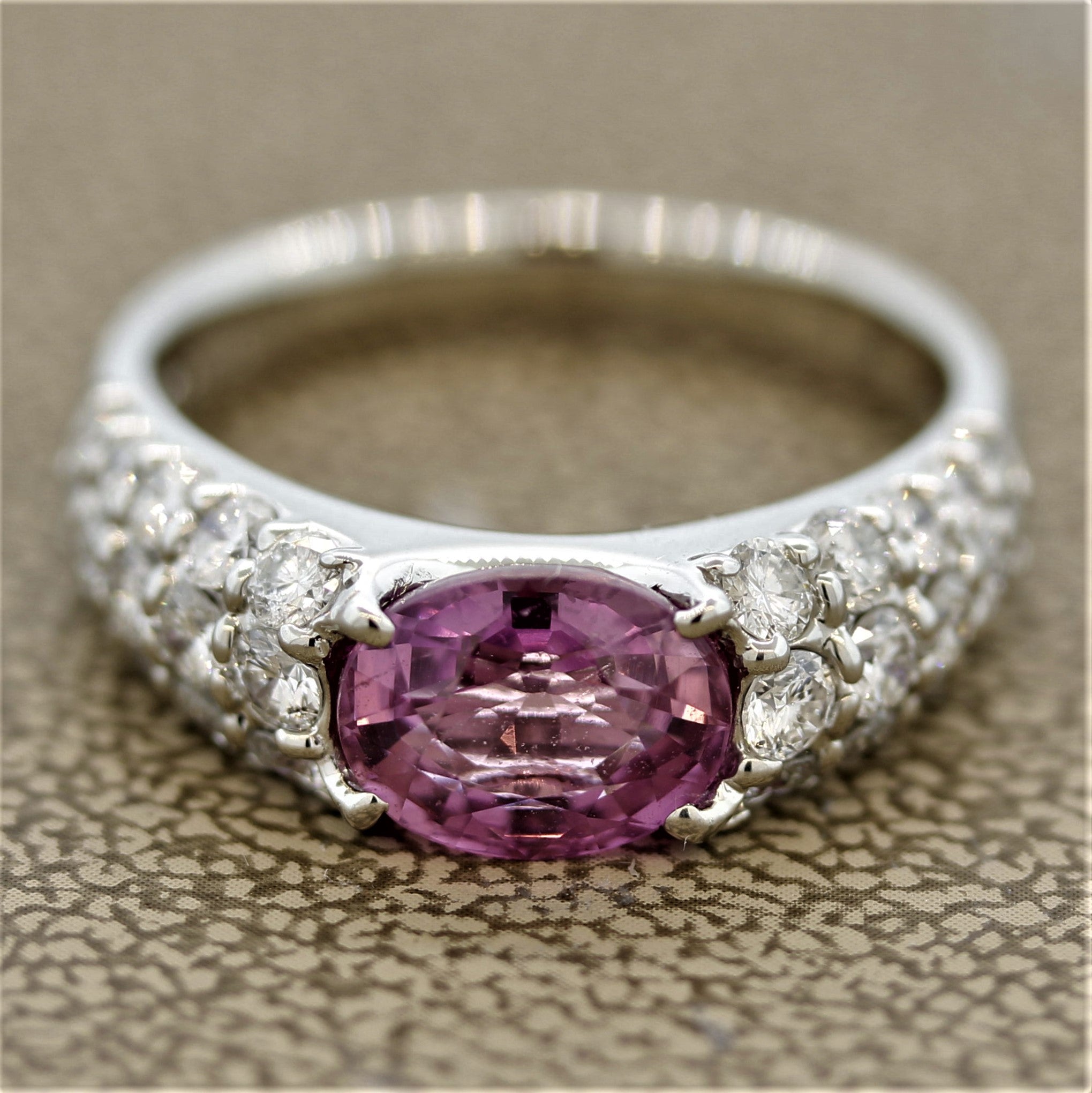 Pink Sapphire Diamond Platinum Ring