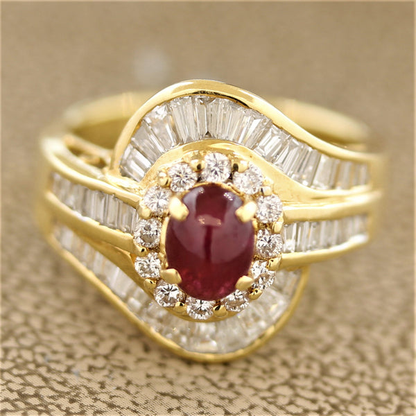 Ruby Diamond Gold Spiral Ring