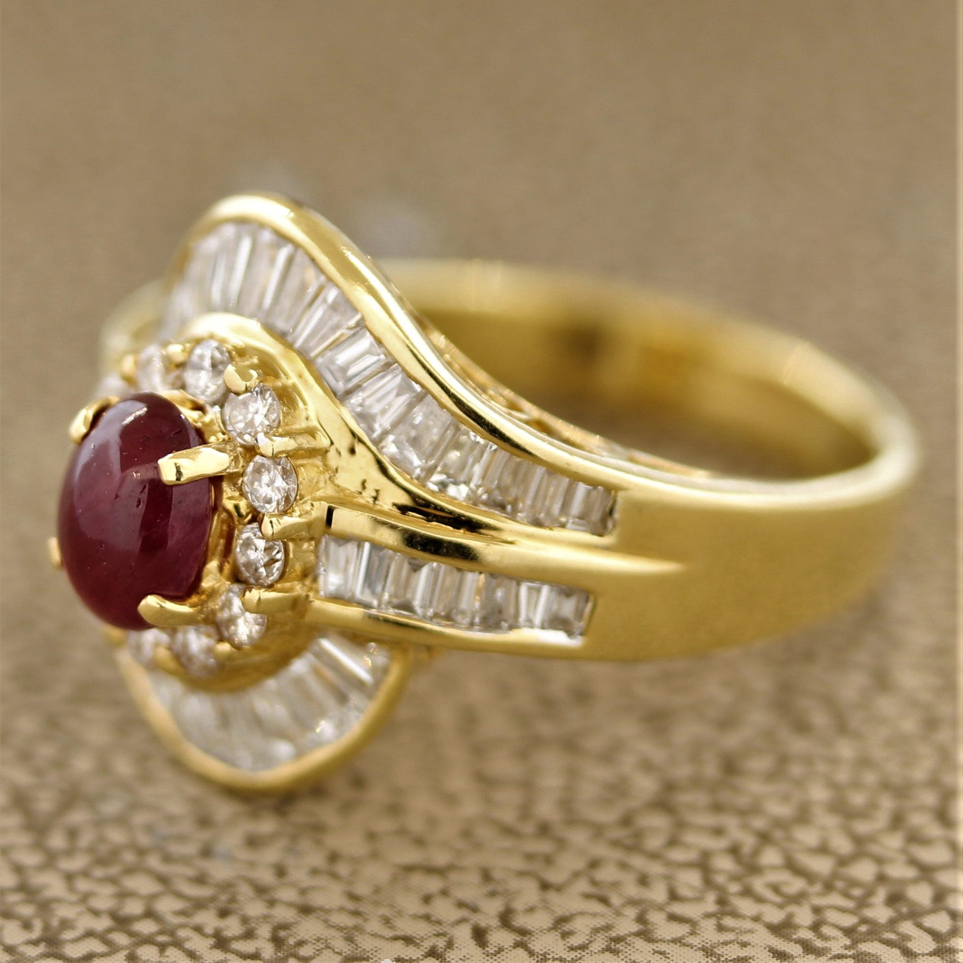 Ruby Diamond Gold Spiral Ring