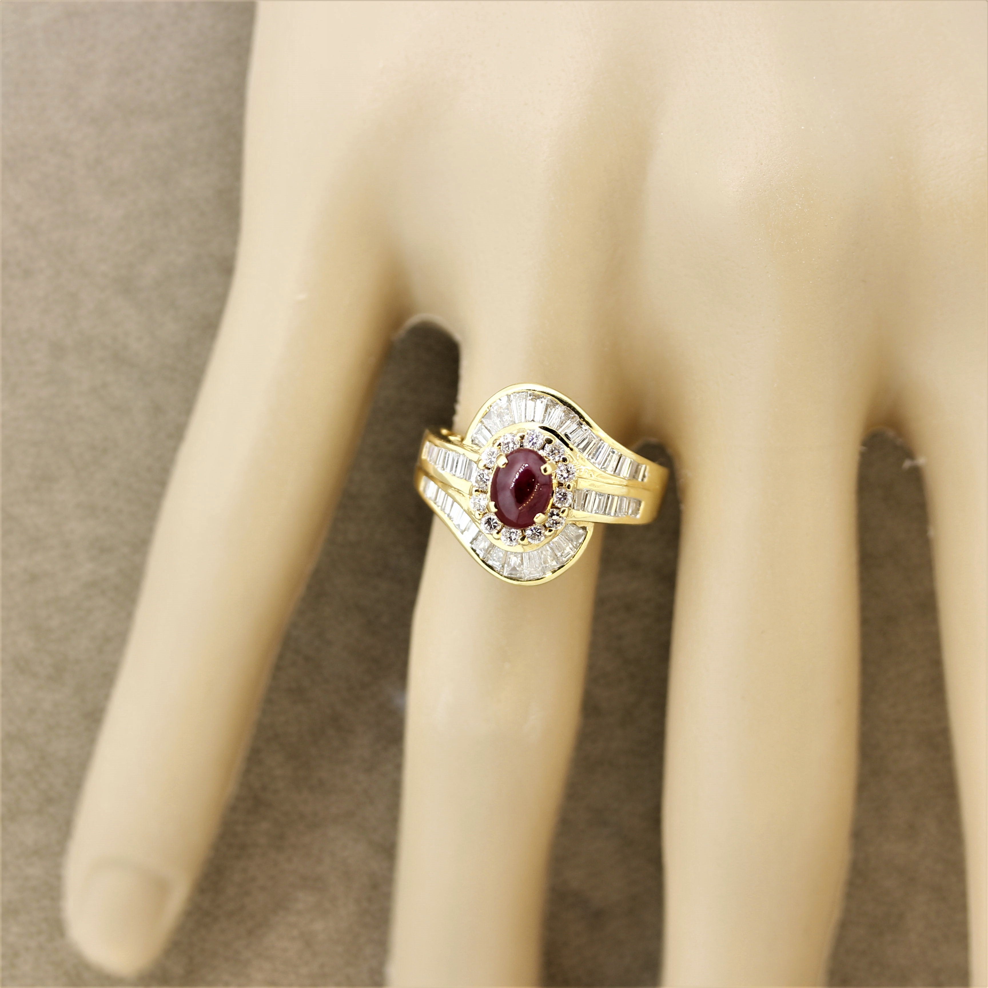 Ruby Diamond Gold Spiral Ring