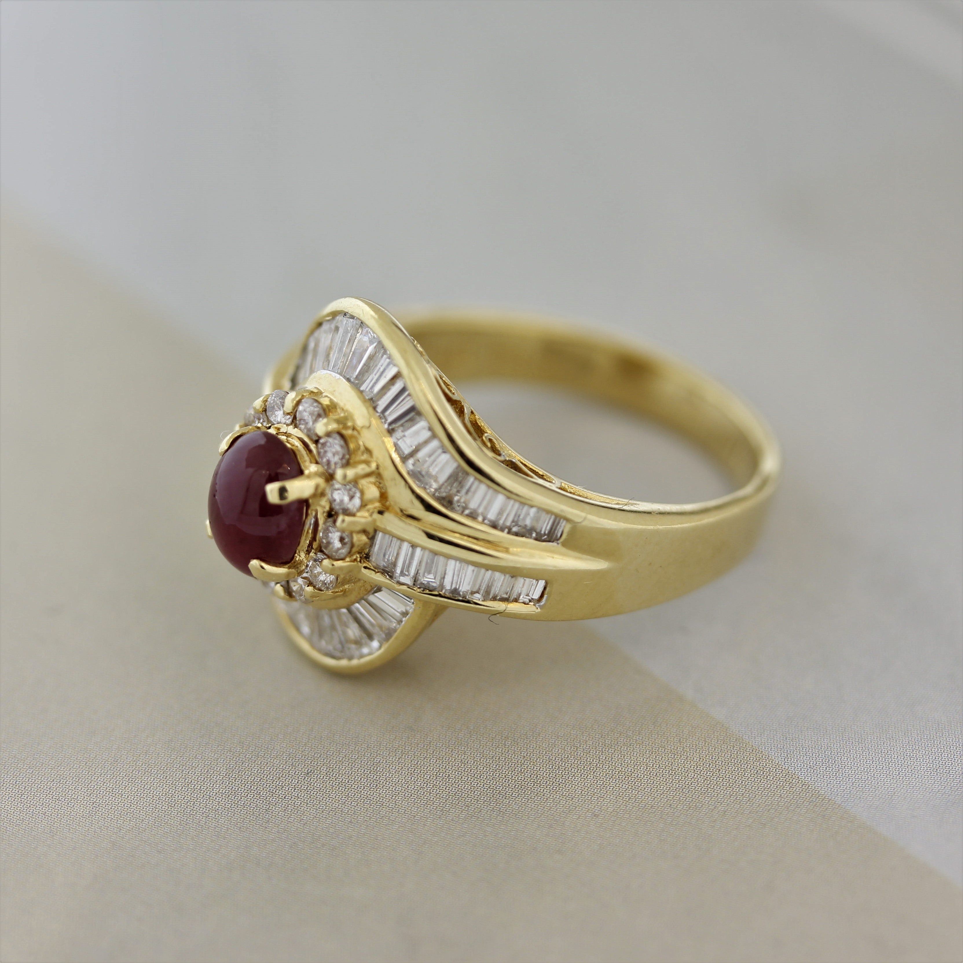 Ruby Diamond Gold Spiral Ring