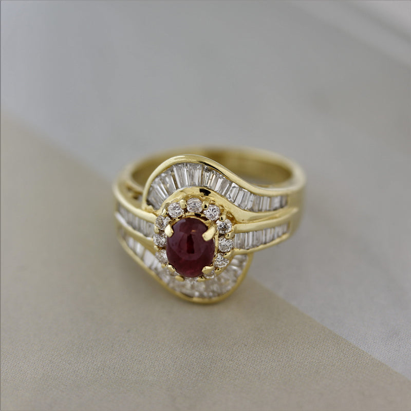Ruby Diamond Gold Spiral Ring