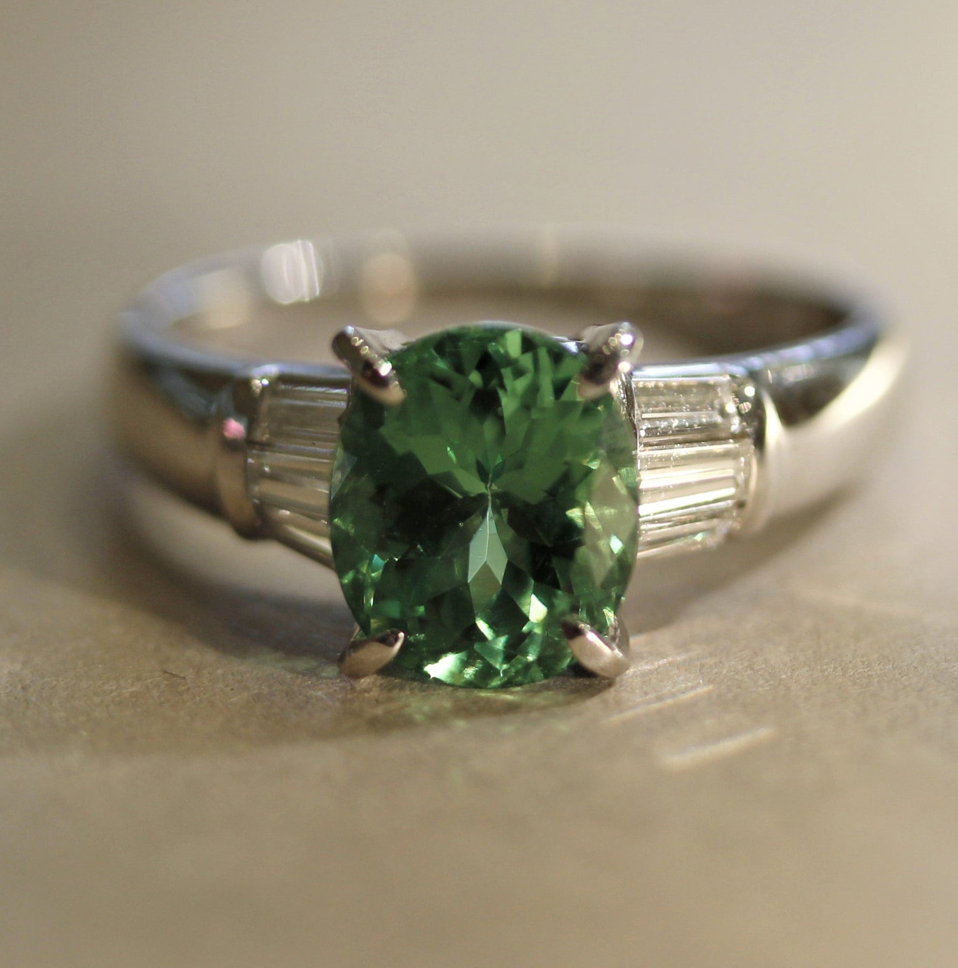 Tsavorite Garnet Diamond Platinum Ring