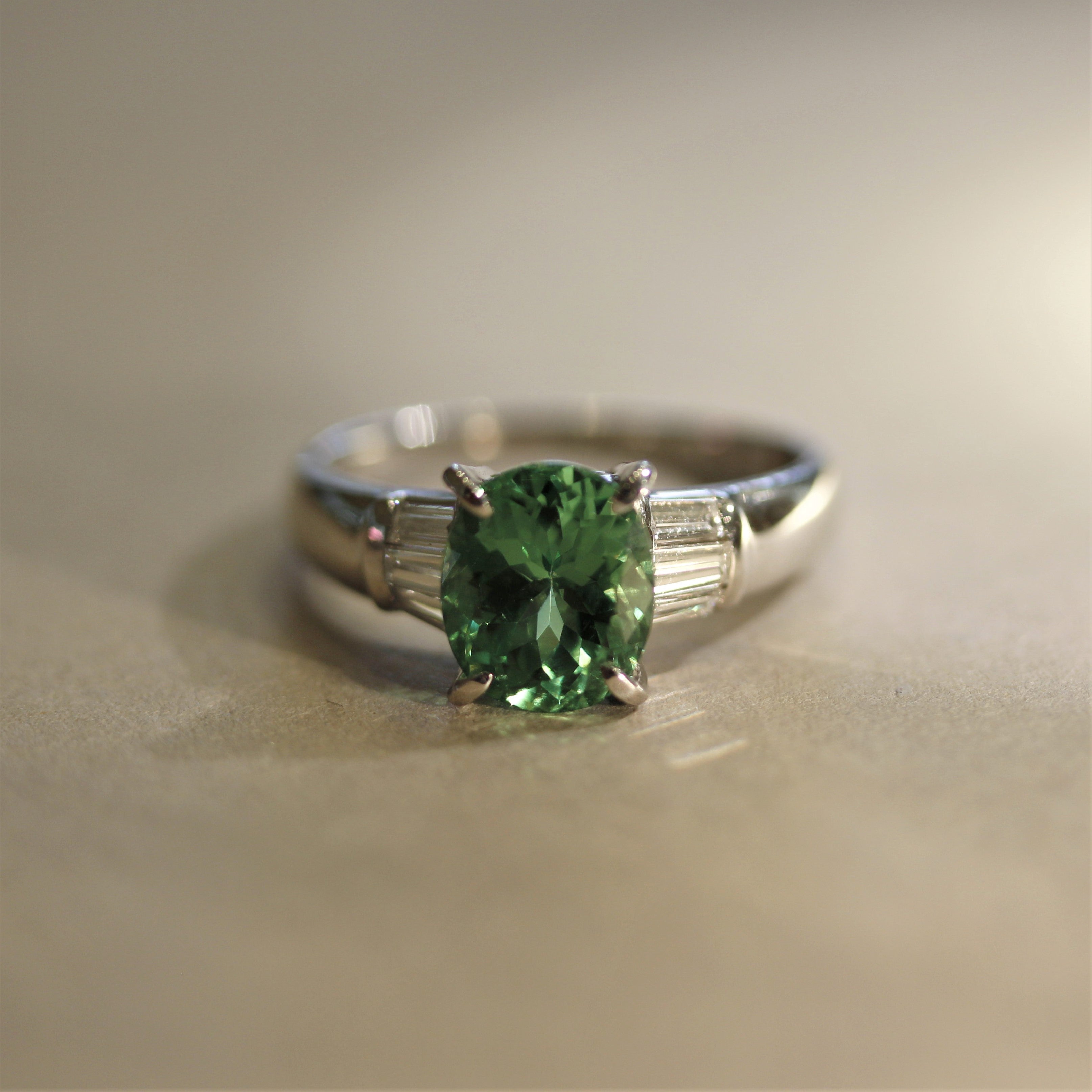 Tsavorite Garnet Diamond Platinum Ring