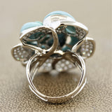 Turquoise Diamond Pave Gold Flower Cocktail Ring