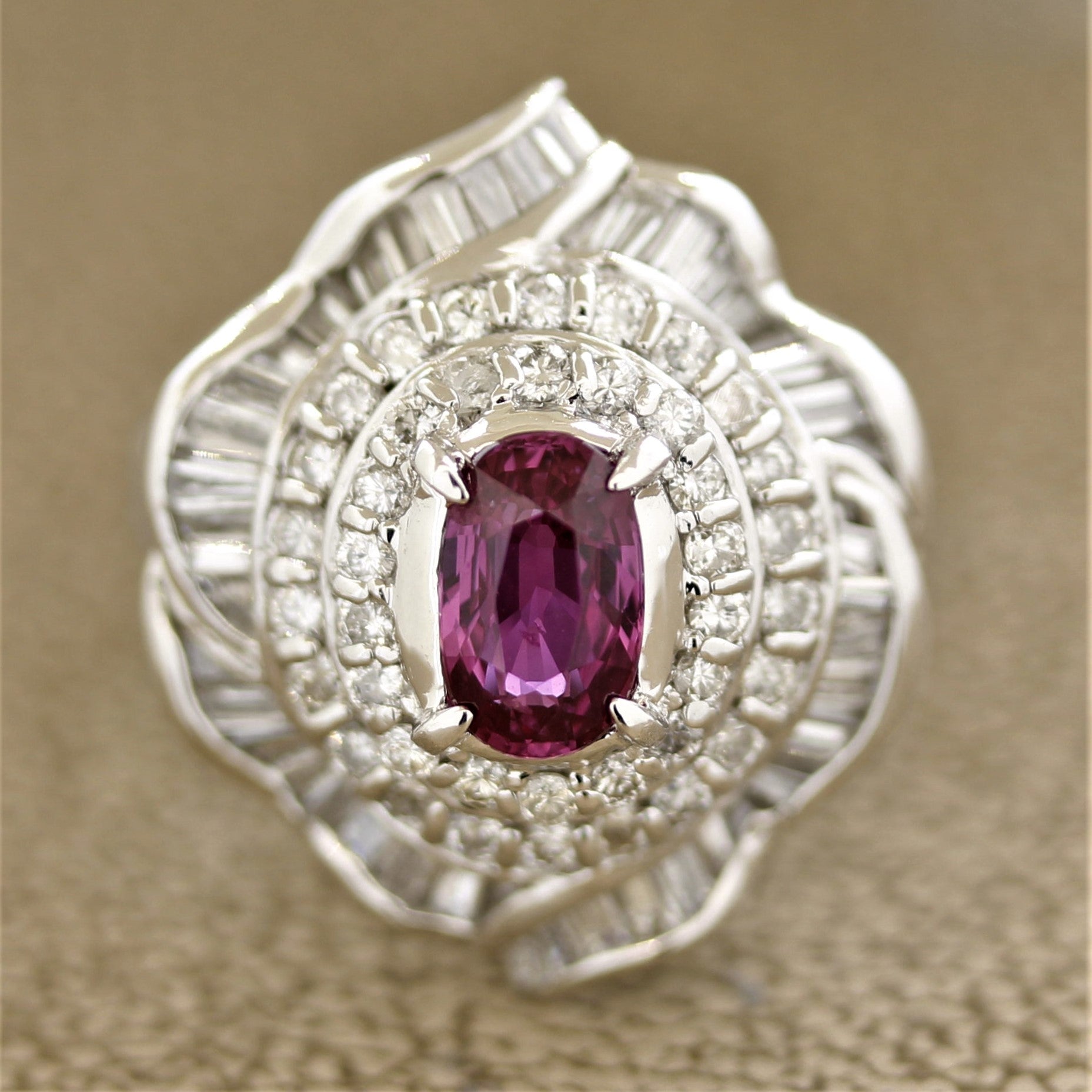 Pink Sapphire Diamond Platinum Ring