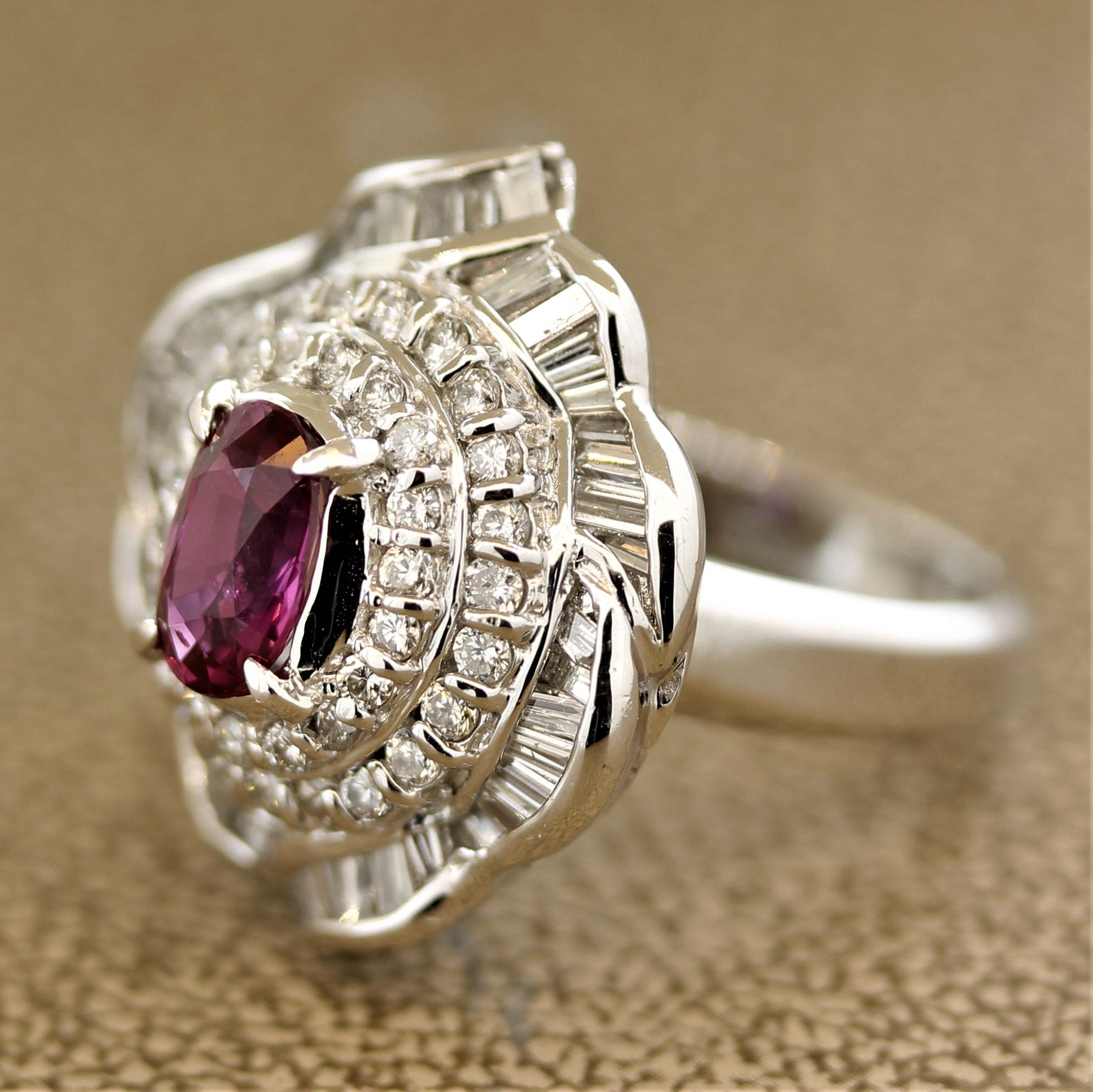 Pink Sapphire Diamond Platinum Ring