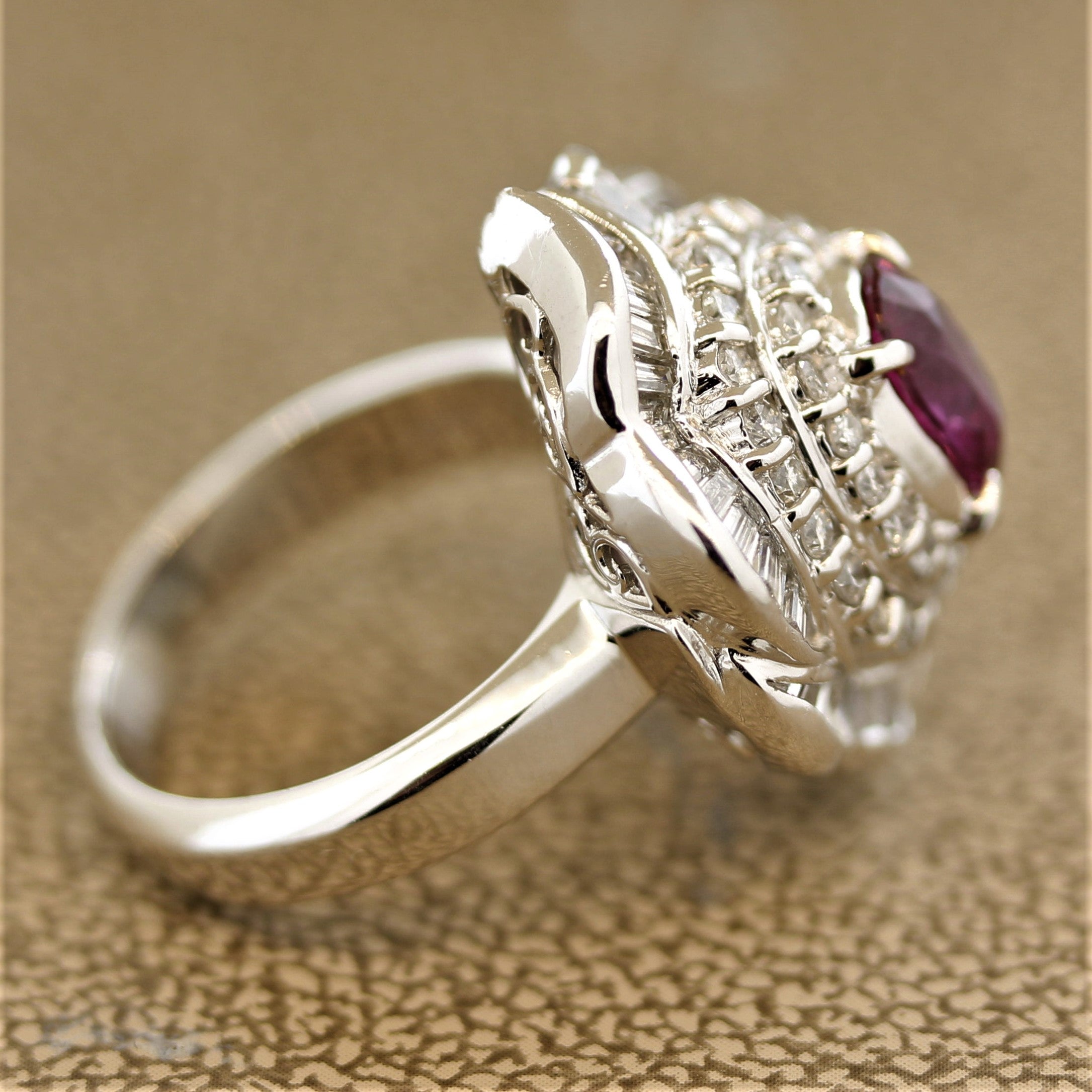 Pink Sapphire Diamond Platinum Ring