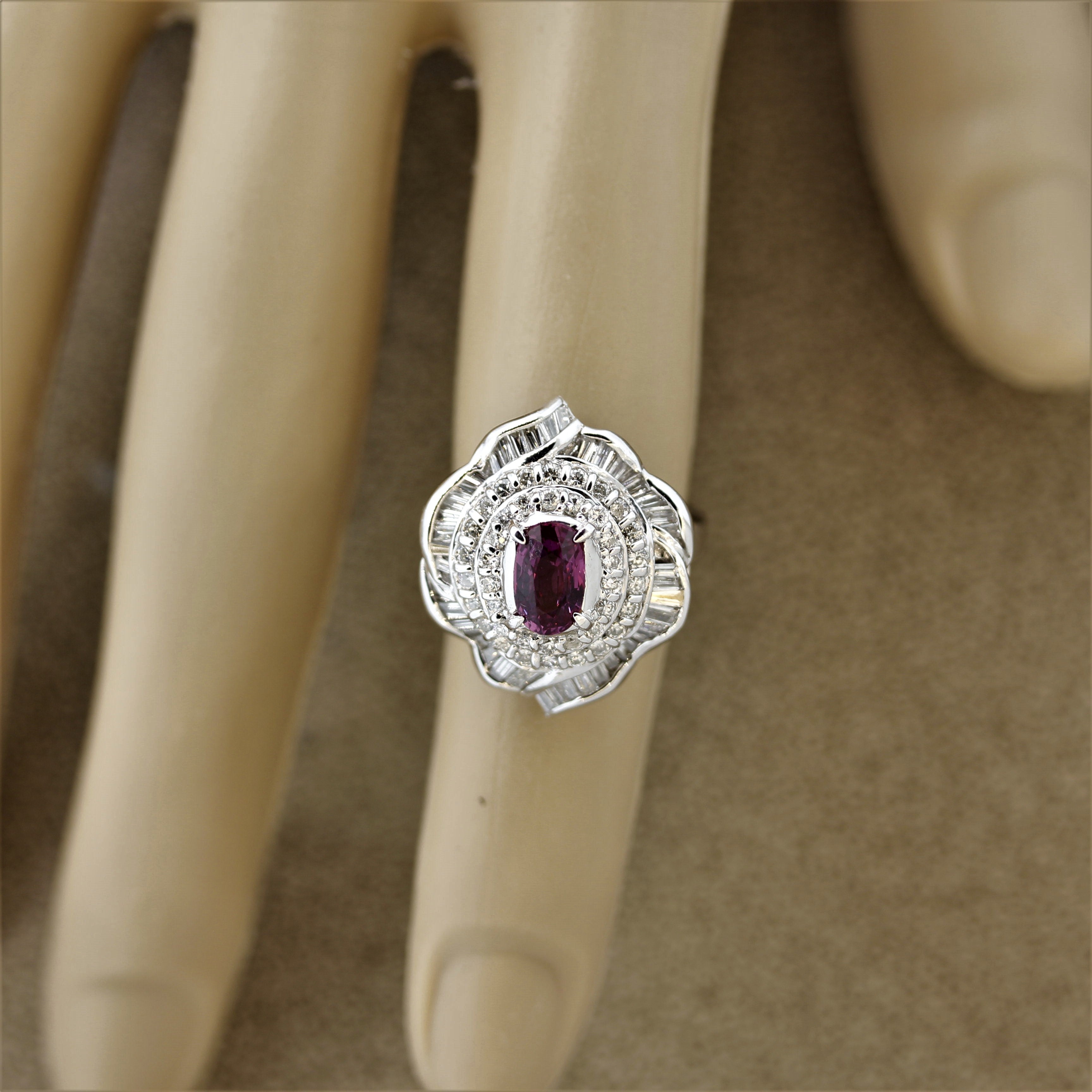 Pink Sapphire Diamond Platinum Ring