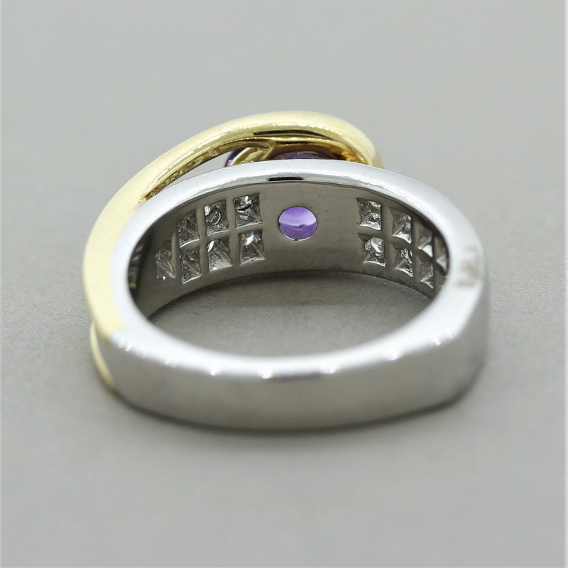 Modern Amethyst Diamond Platinum & Gold Two-Tone Ring