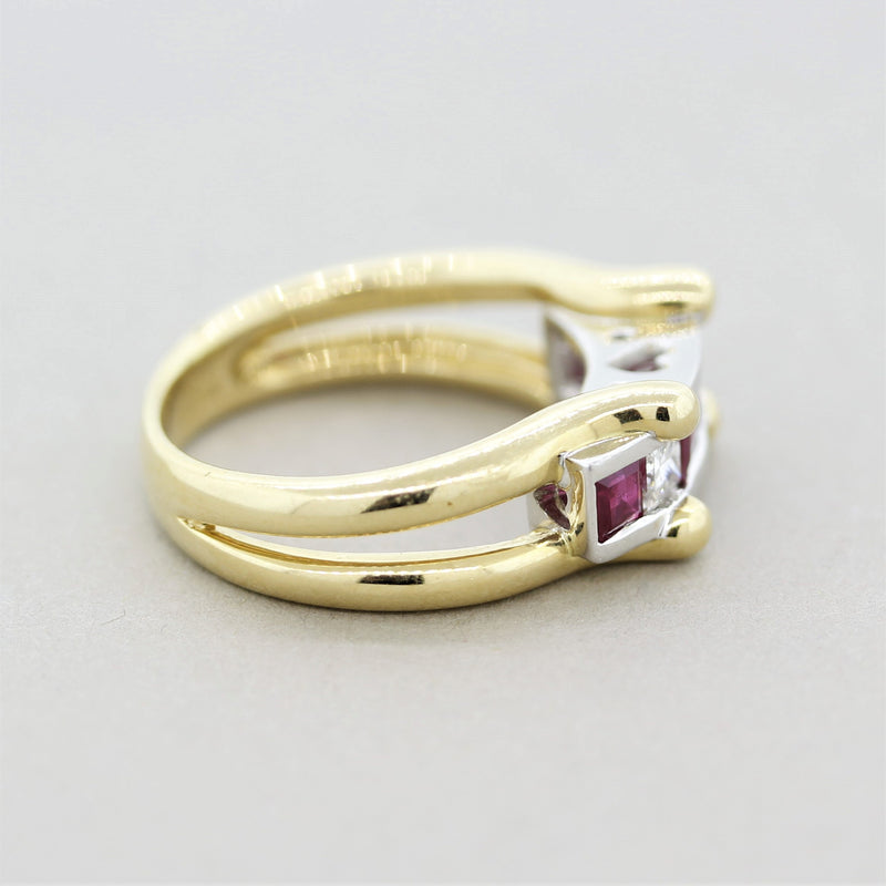 Ruby Diamond Gold & Platinum “Love” Ring