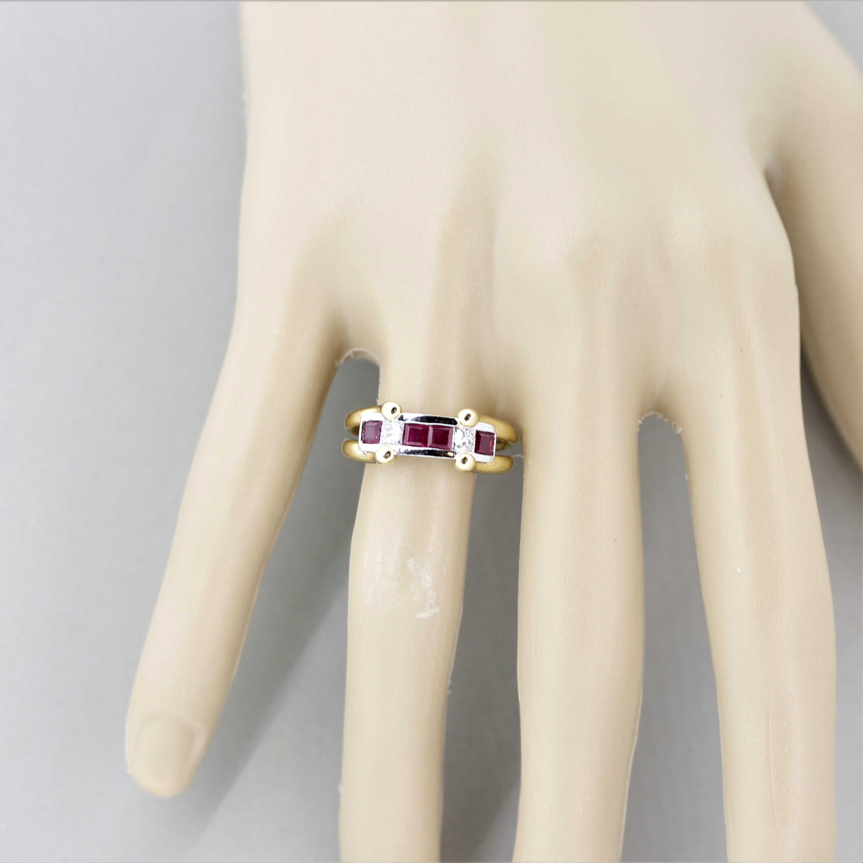 Ruby Diamond Gold & Platinum “Love” Ring