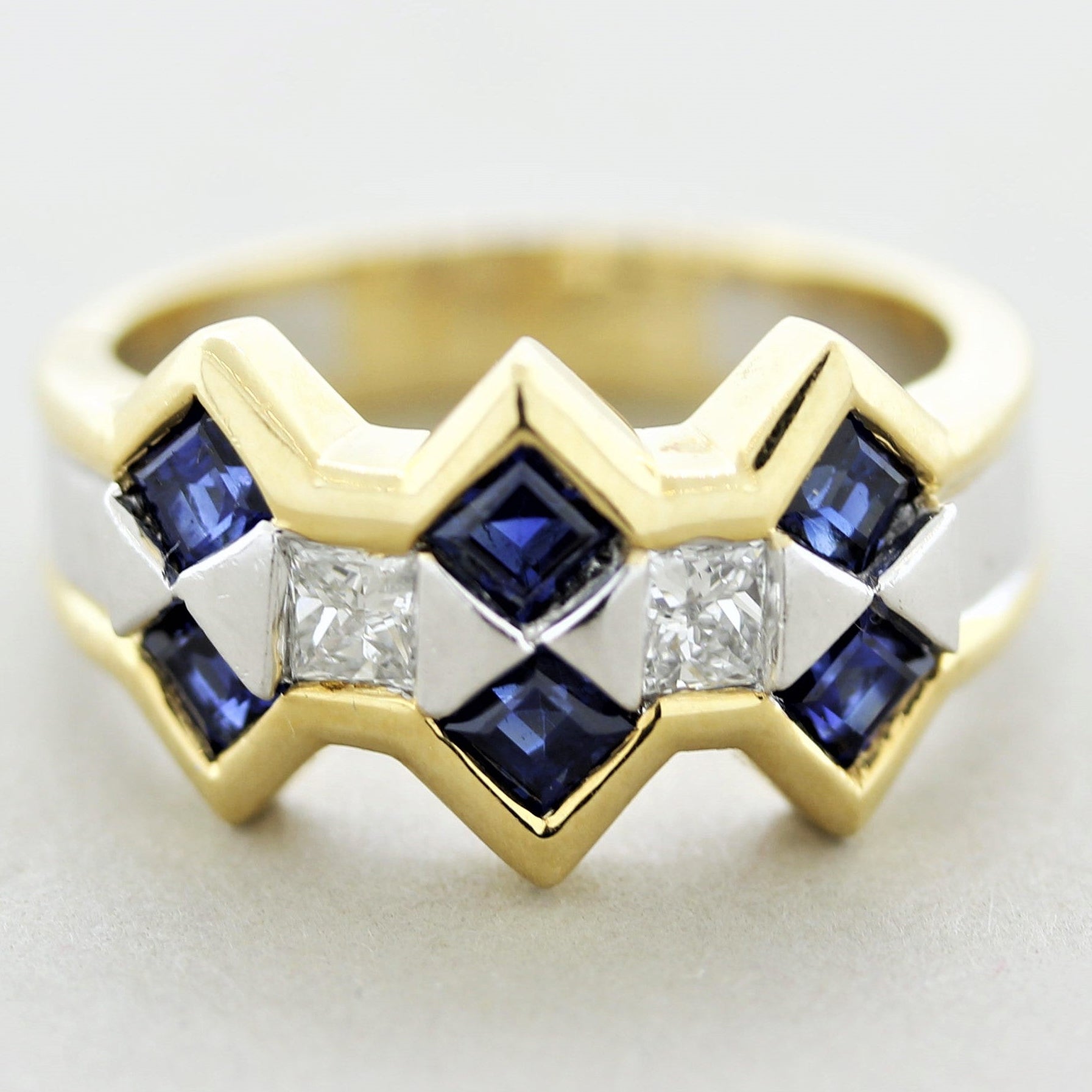Sapphire Diamond Two-Tone Gold Ring