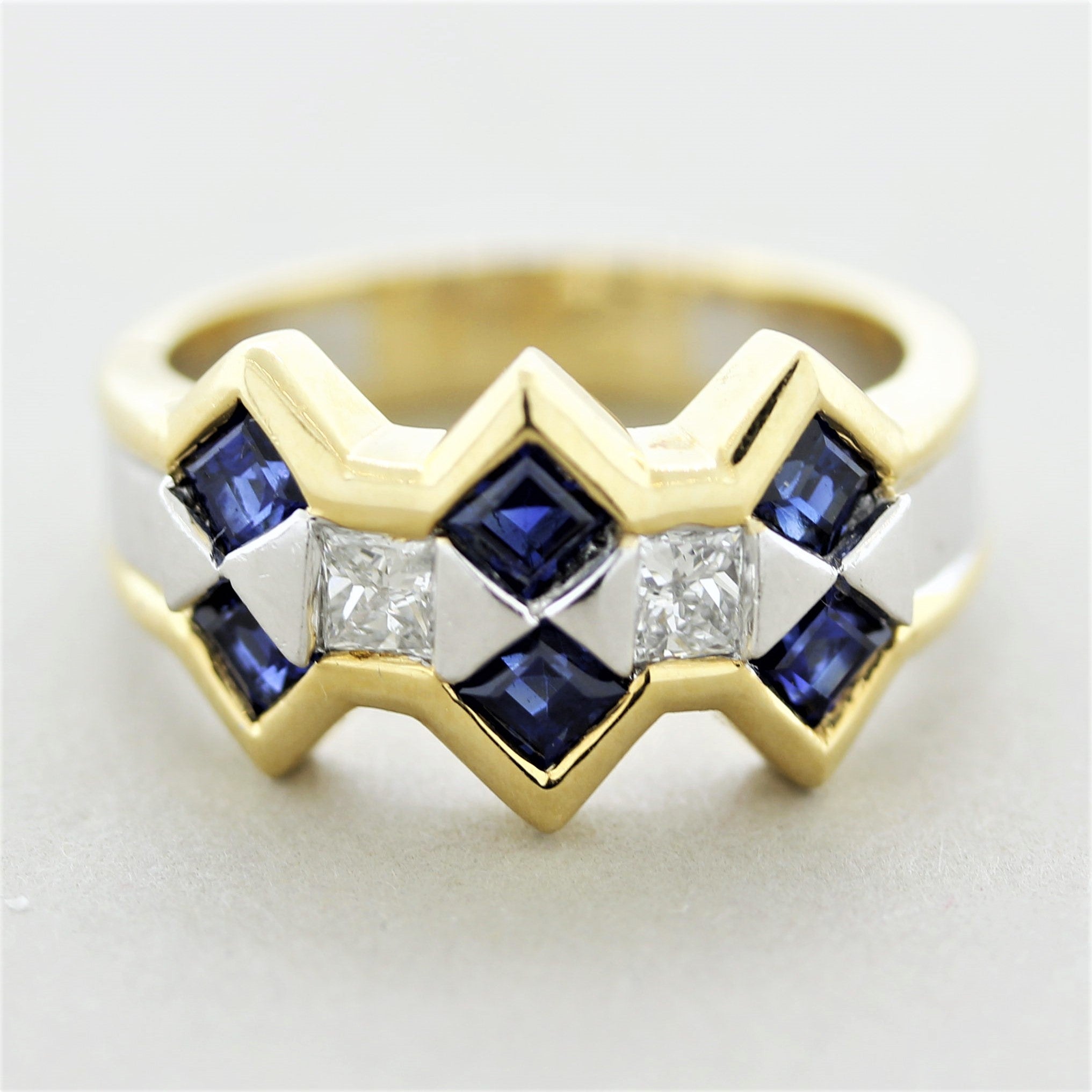 Sapphire Diamond Two-Tone Gold Ring