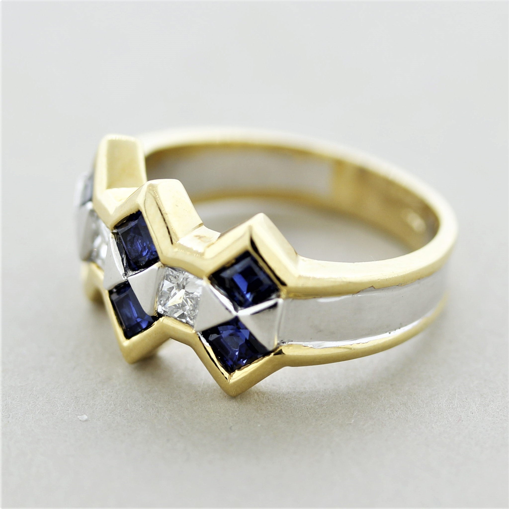 Sapphire Diamond Two-Tone Gold Ring