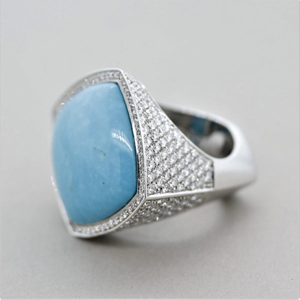 French Turquoise Diamond Gold Cocktail Ring