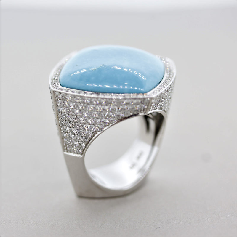 French Turquoise Diamond Gold Cocktail Ring