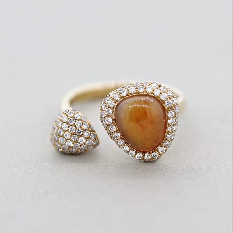 Modern Fire Opal Diamond Gold “Twin” Ring