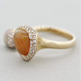 Modern Fire Opal Diamond Gold “Twin” Ring