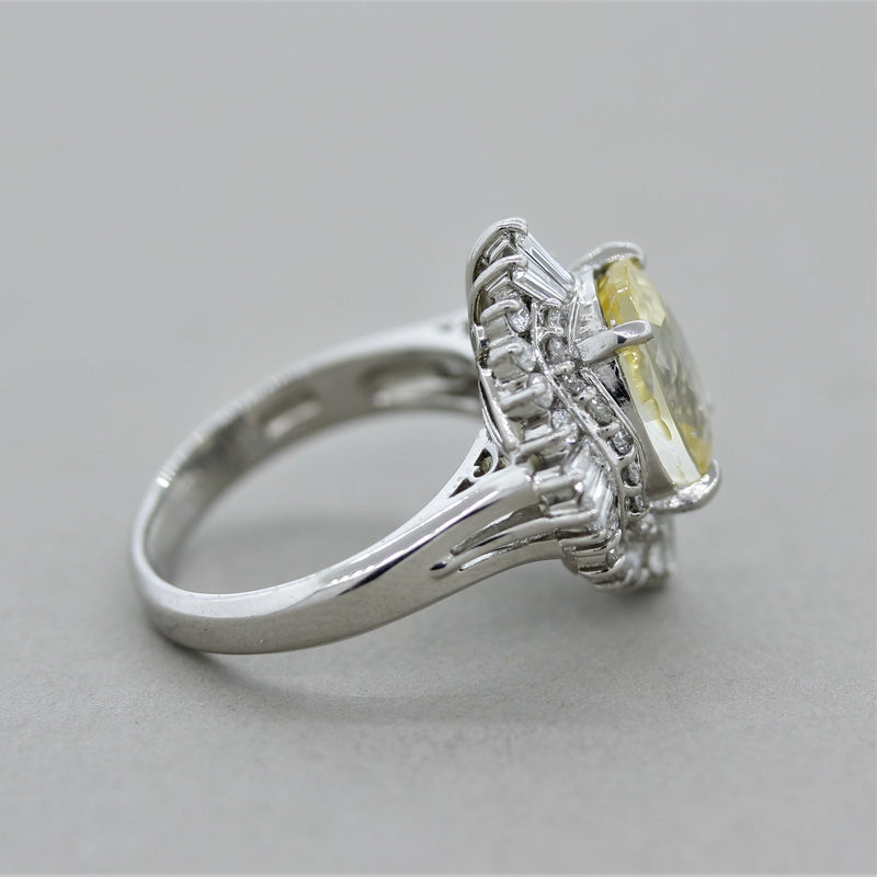 Yellow Sapphire Diamond Platinum Cocktail Ring