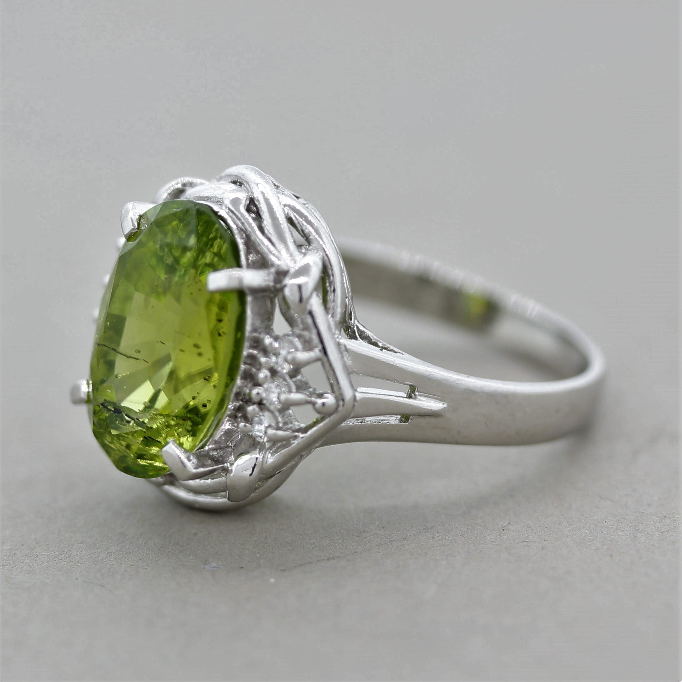 Peridot Diamond Platinum Ring