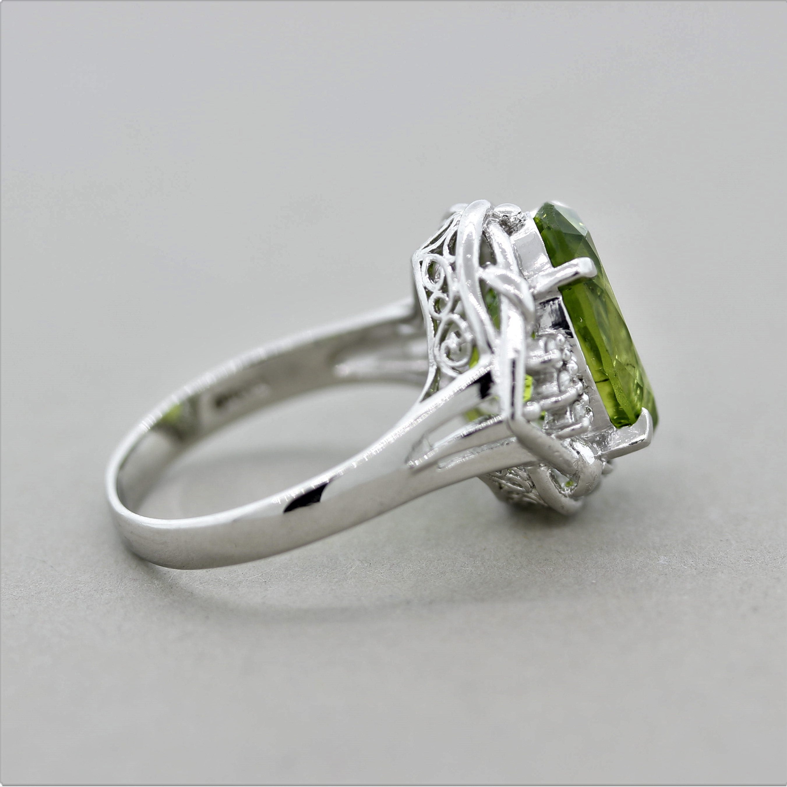 Peridot Diamond Platinum Ring