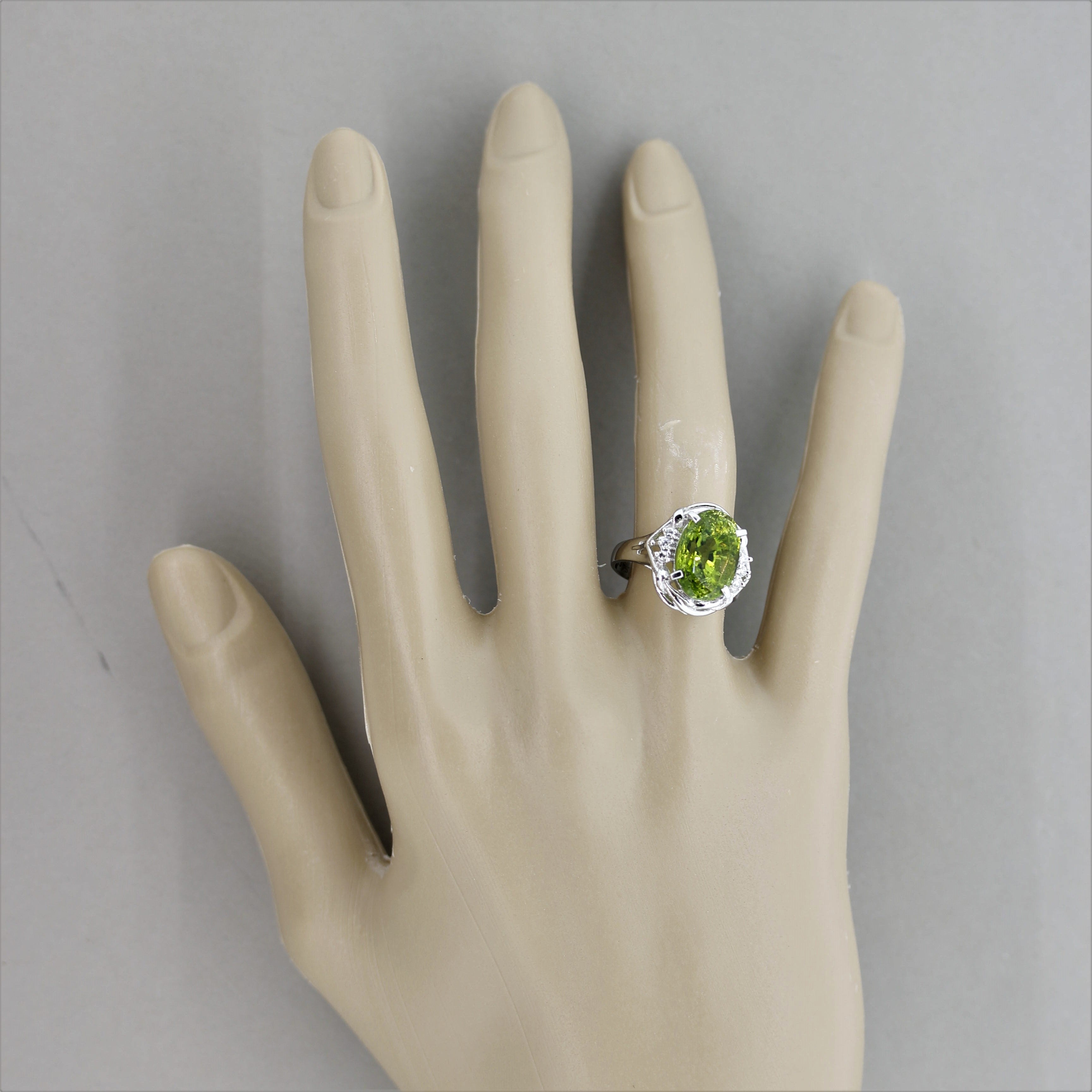 Peridot Diamond Platinum Ring