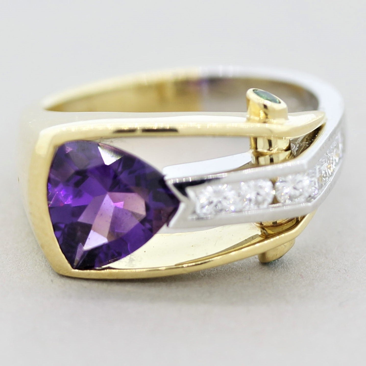 Amethyst Diamond Tsavorite Gold & Platinum Ring