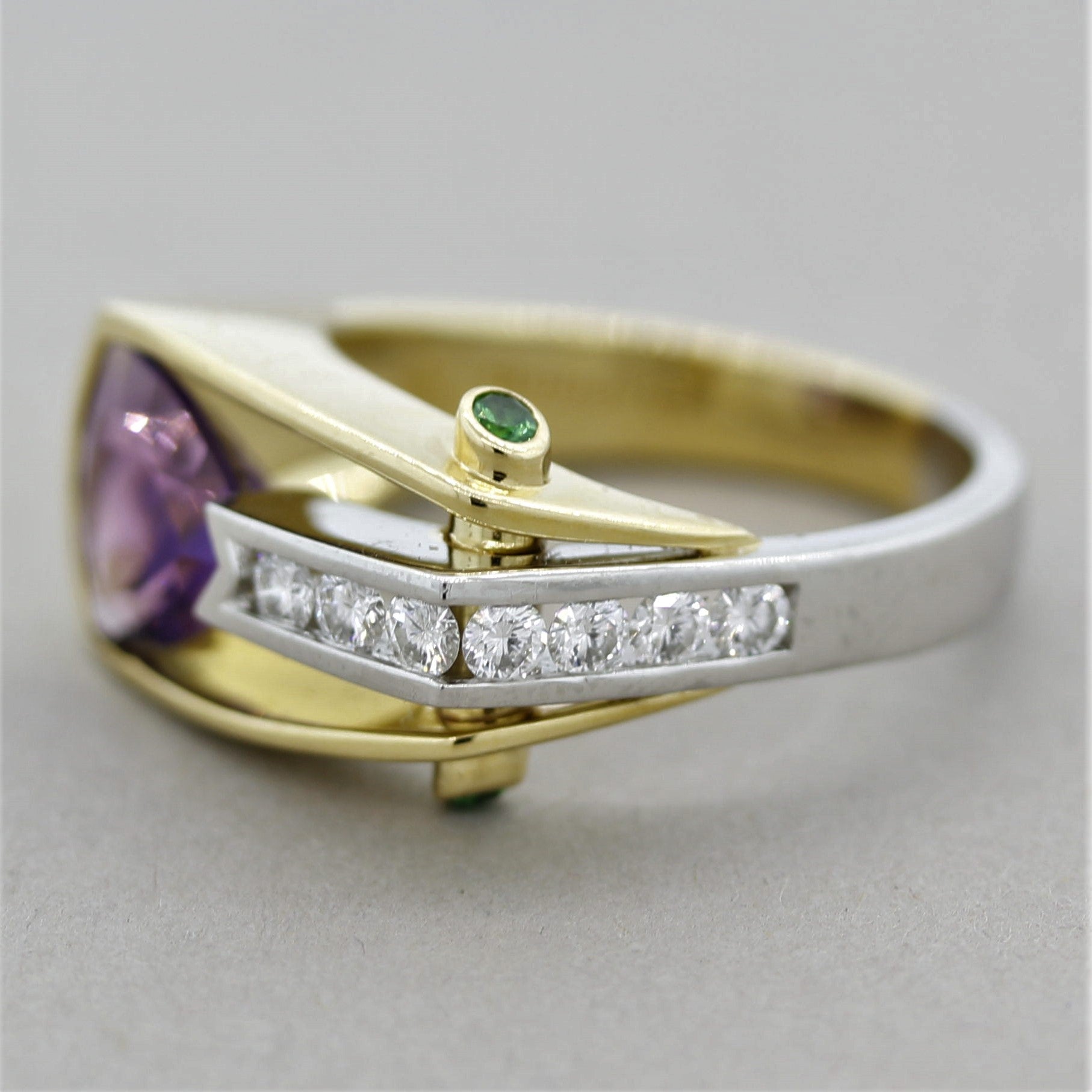 Amethyst Diamond Tsavorite Gold & Platinum Ring