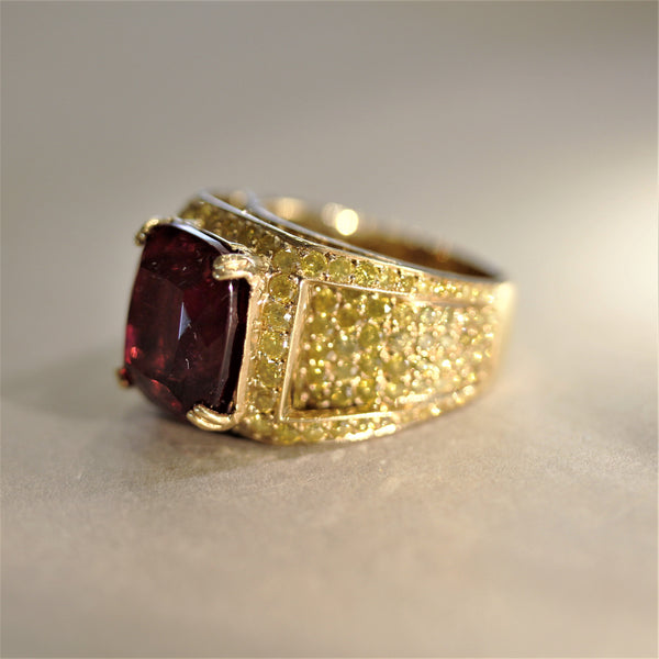 Rubellite Tourmaline Fancy-Yellow Diamond Gold Cocktail Ring