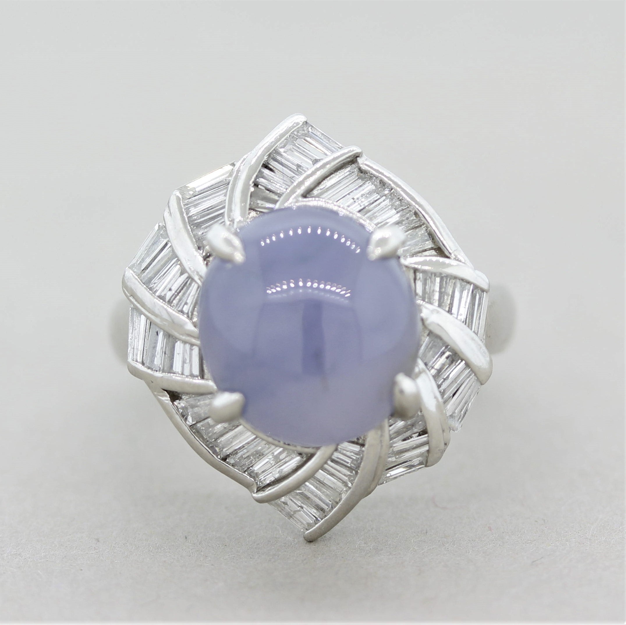 Violet-Blue Jadeite Jade Diamond Platinum Swirl Ring