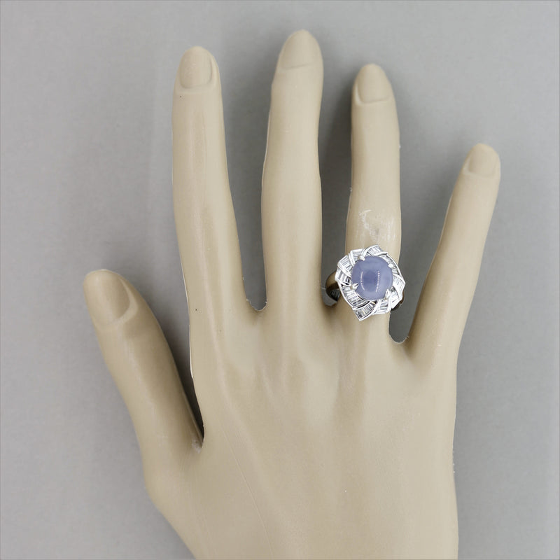 Violet-Blue Jadeite Jade Diamond Platinum Swirl Ring