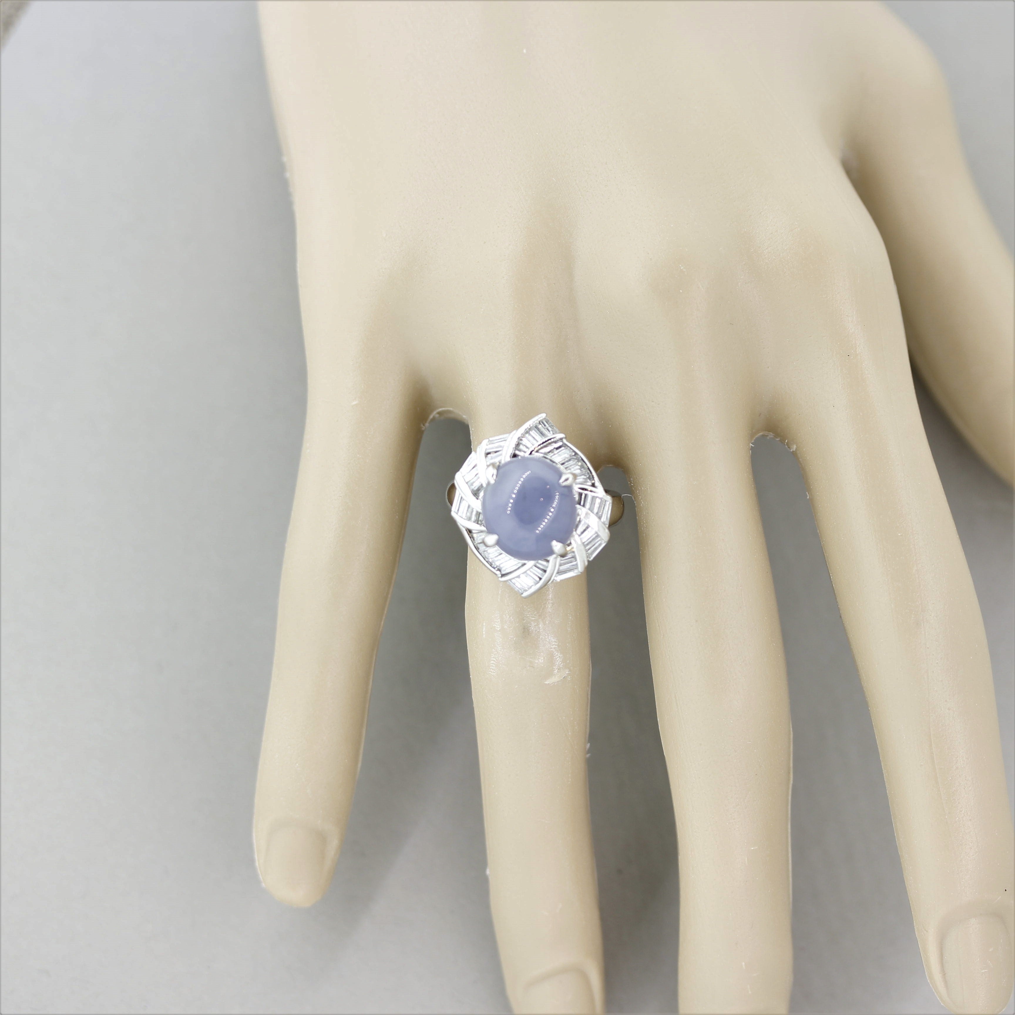 Violet-Blue Jadeite Jade Diamond Platinum Swirl Ring