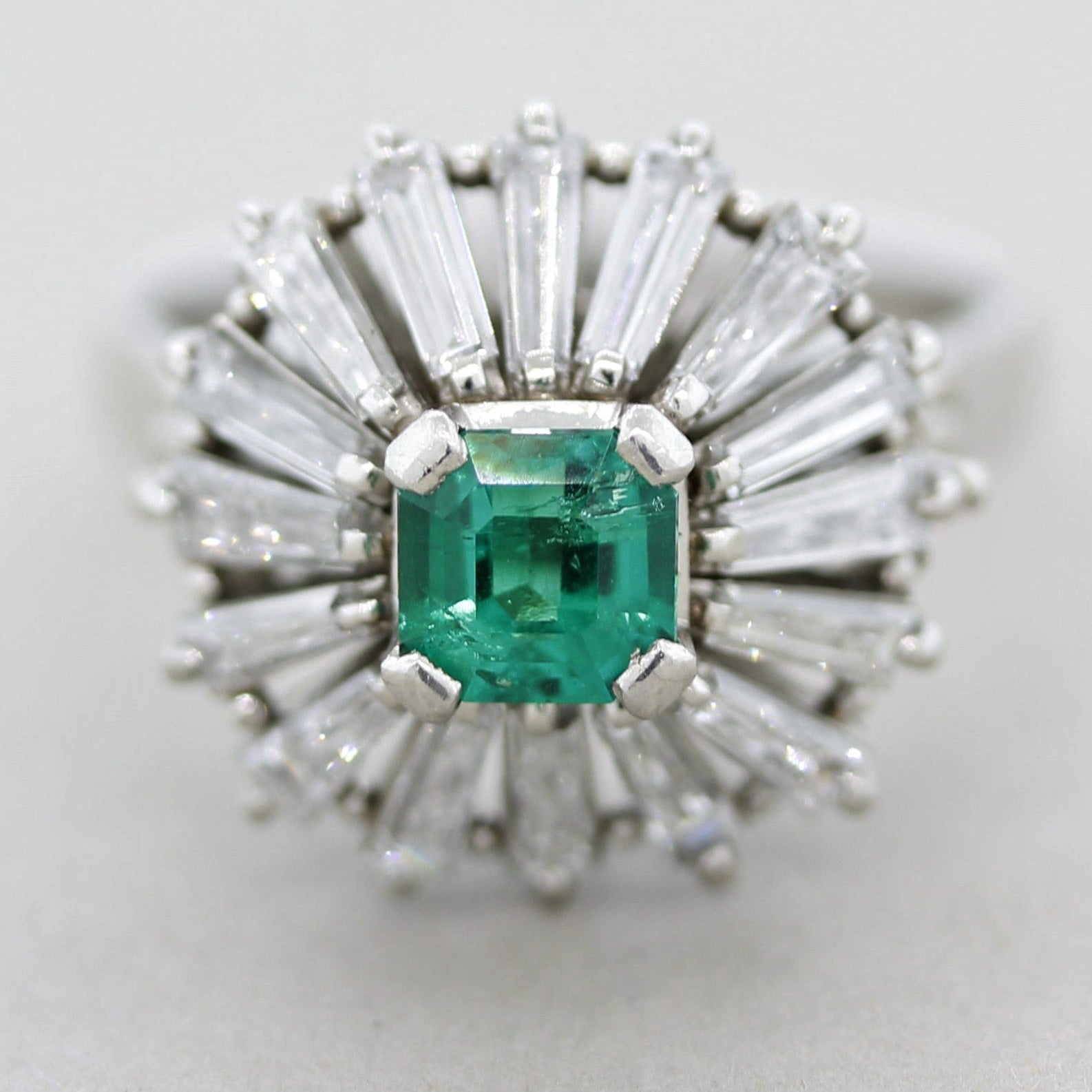 Emerald Diamond Spiral Platinum Ring