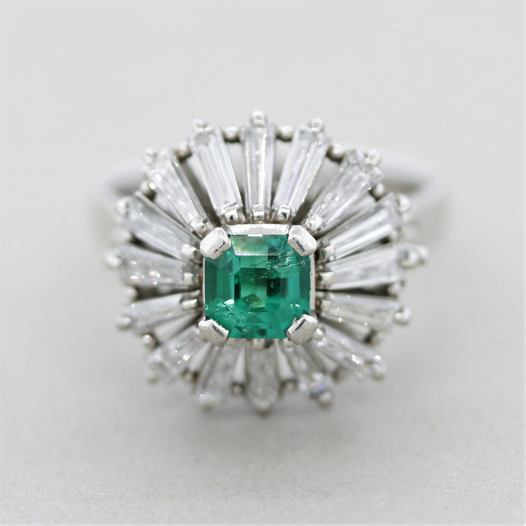 Emerald Diamond Spiral Platinum Ring