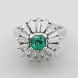Emerald Diamond Spiral Platinum Ring