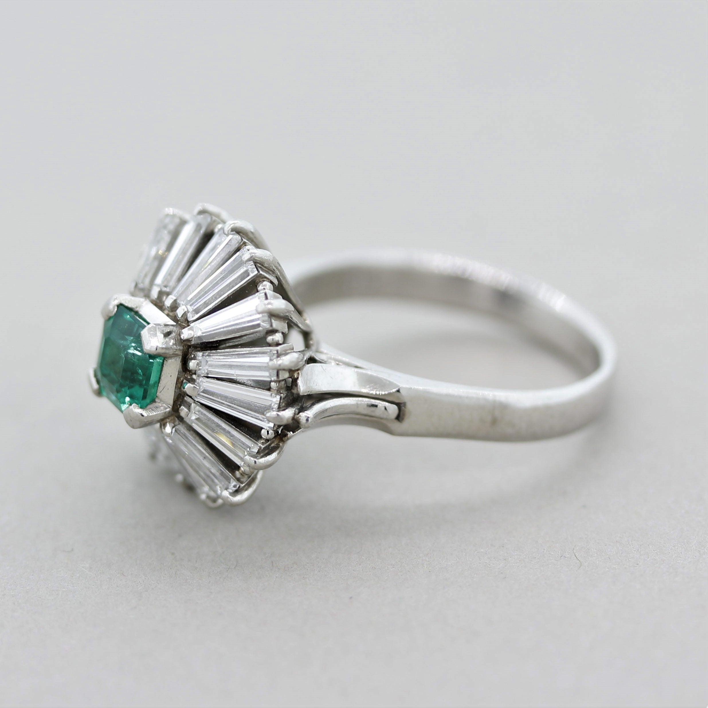 Emerald Diamond Spiral Platinum Ring