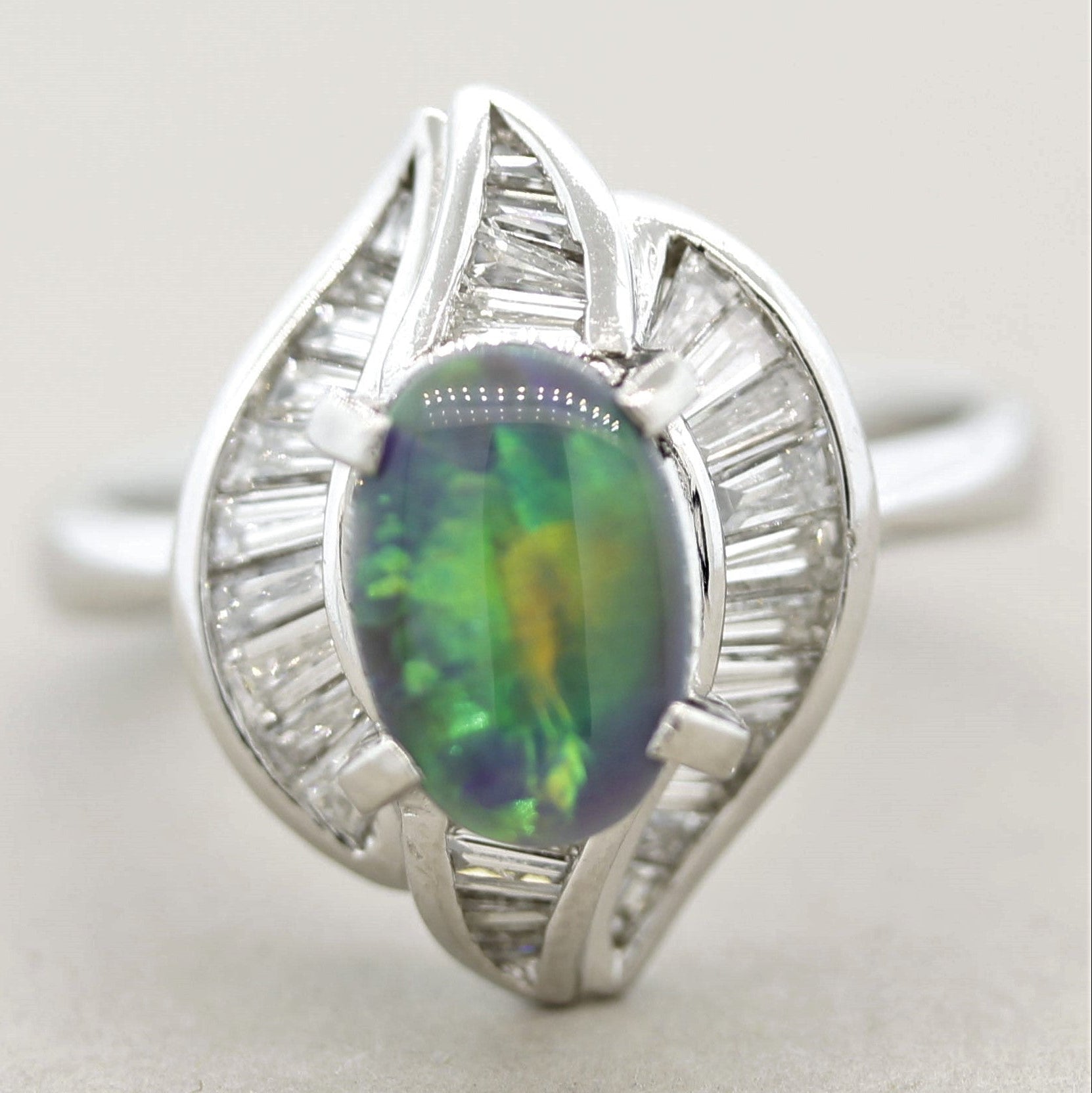 Modern Australian Opal Diamond Platinum Ring
