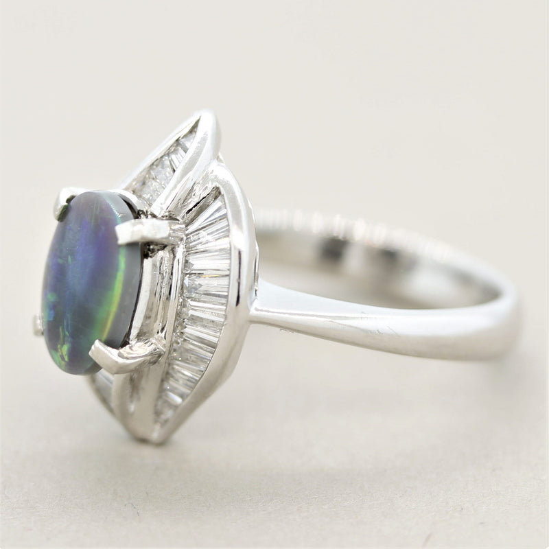 Modern Australian Opal Diamond Platinum Ring
