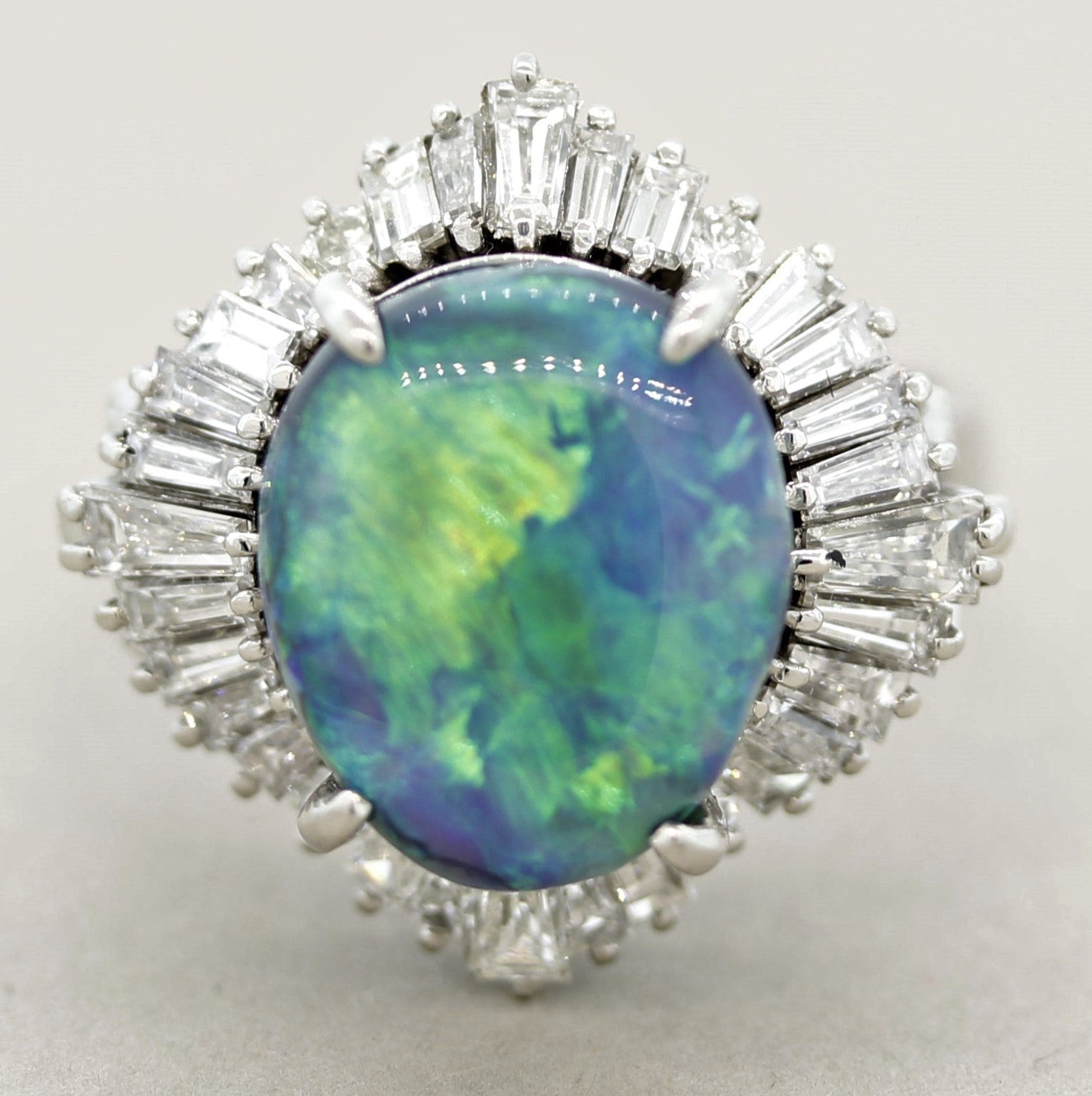 Australian Black Opal Diamond Platinum Cocktail Ring