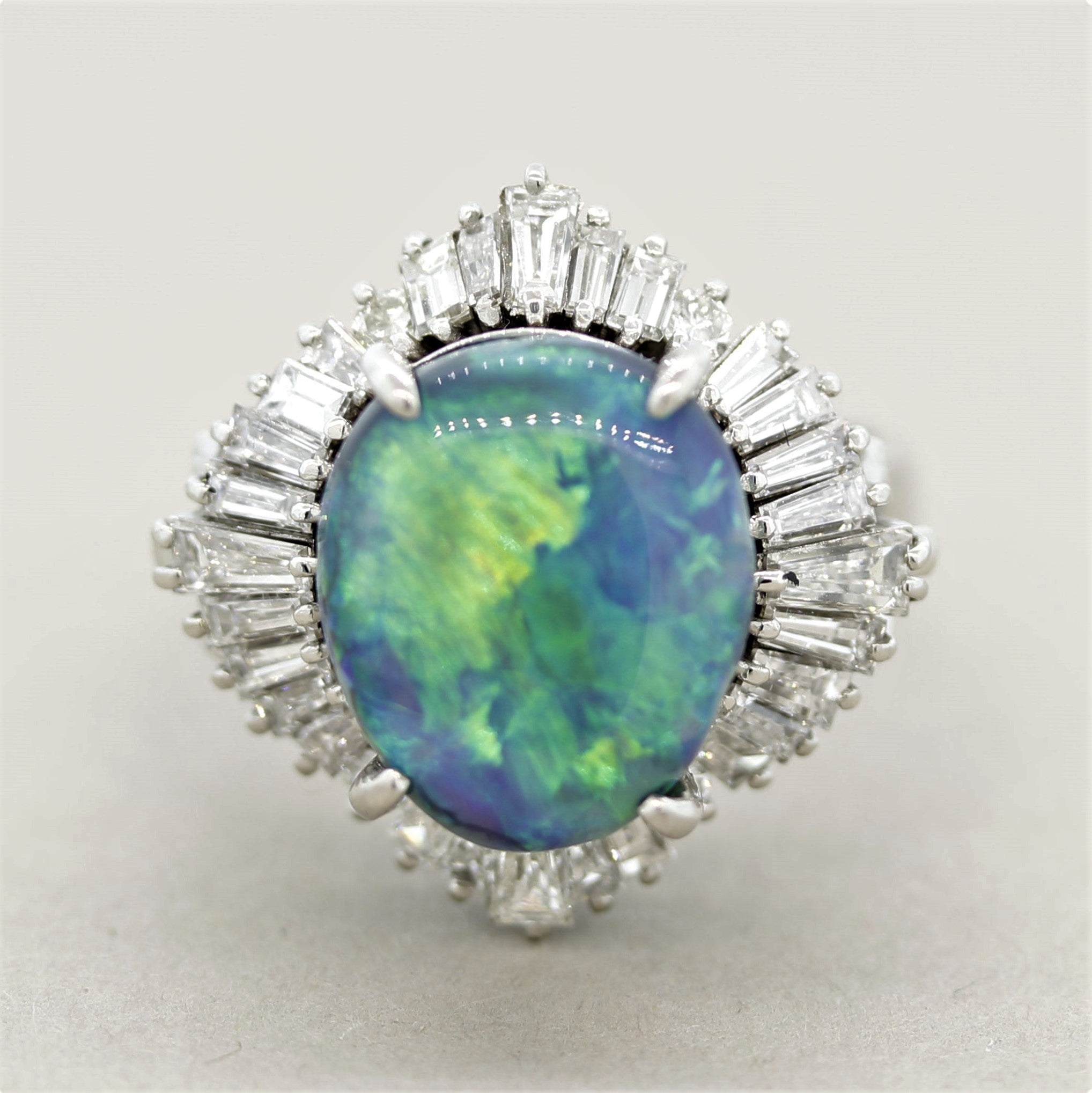 Australian Black Opal Diamond Platinum Cocktail Ring