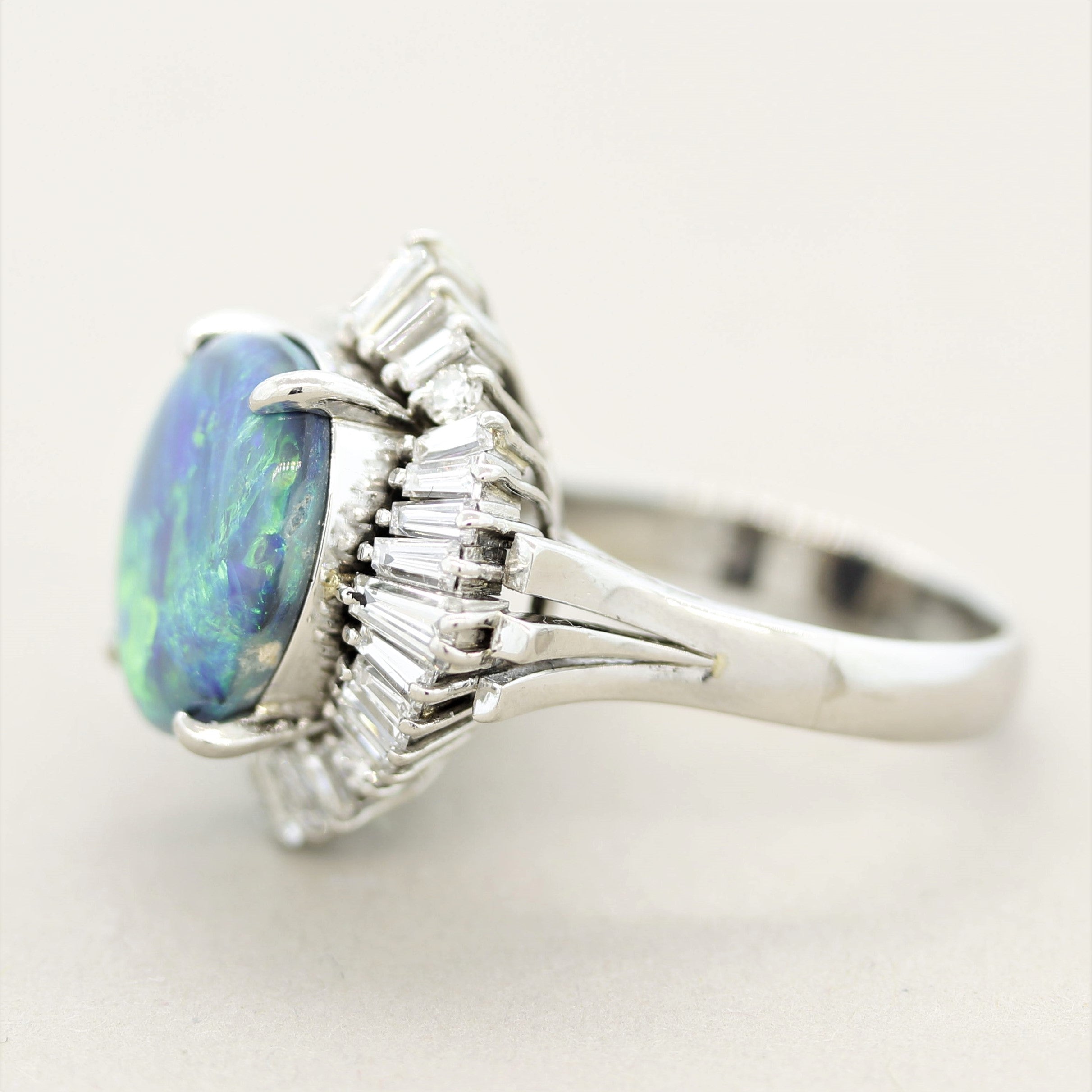 Australian Black Opal Diamond Platinum Cocktail Ring