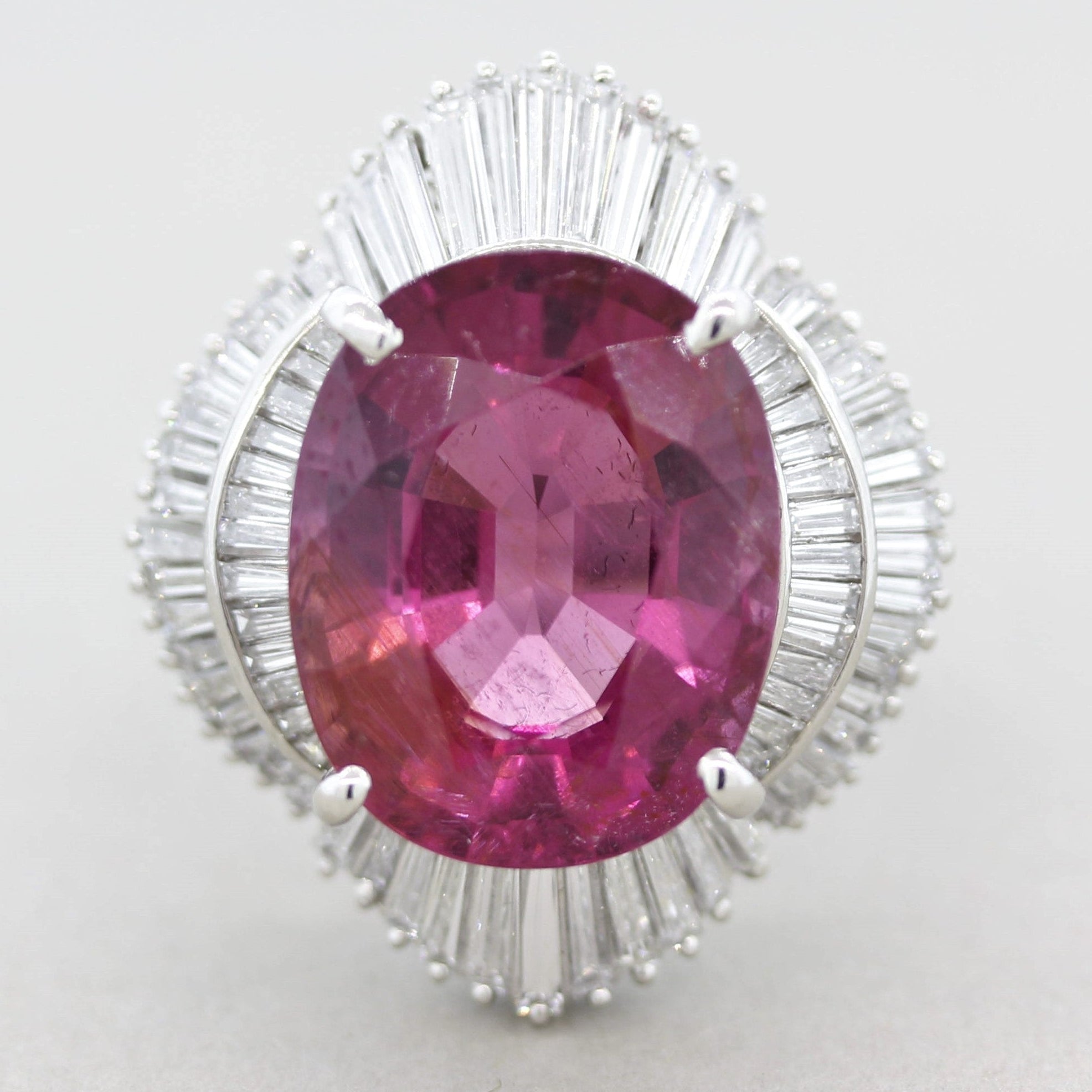Large Pink Tourmaline Diamond Platinum Cocktail Ring